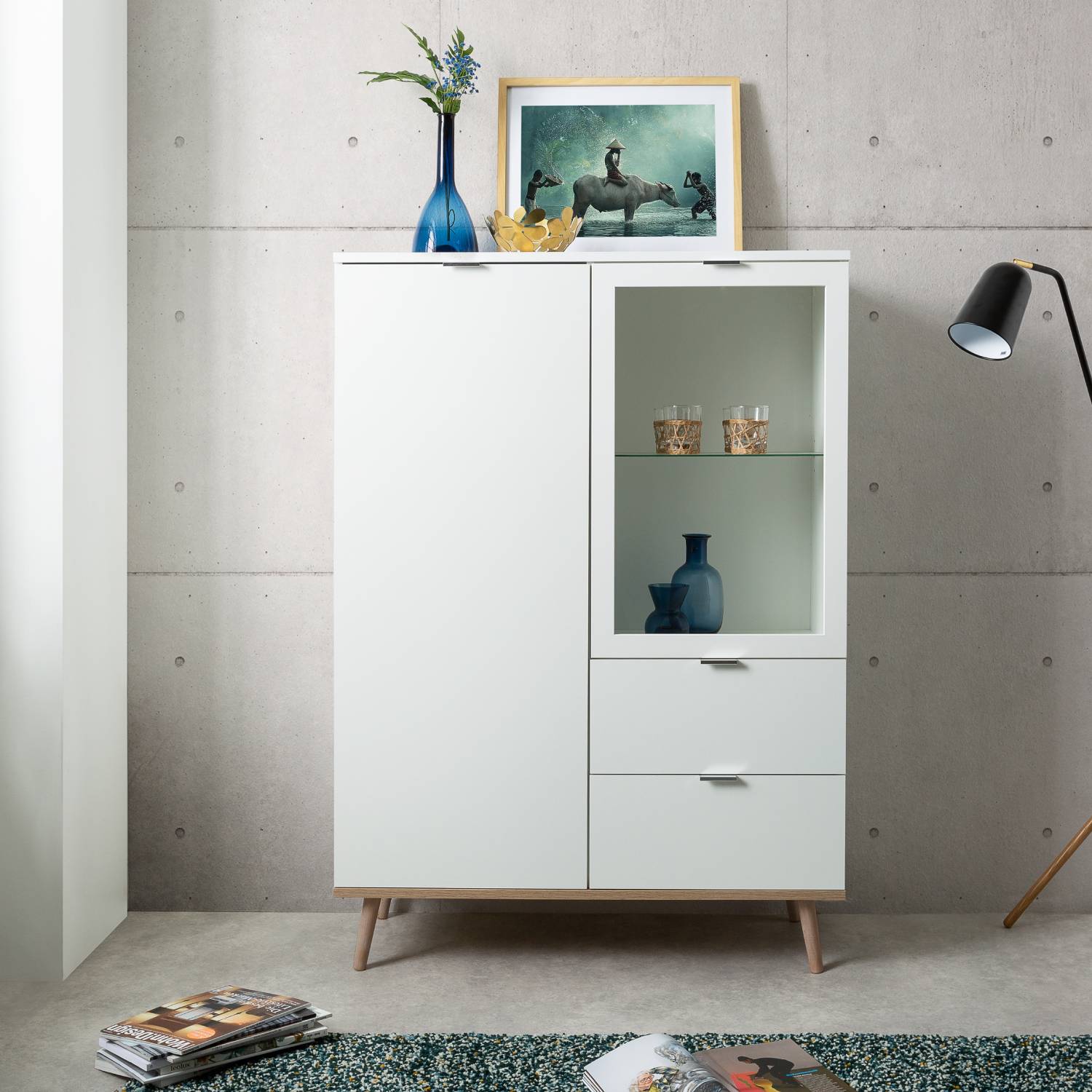 Highboard Sideboard Cabinet 2 Drawers Wood Living Room
