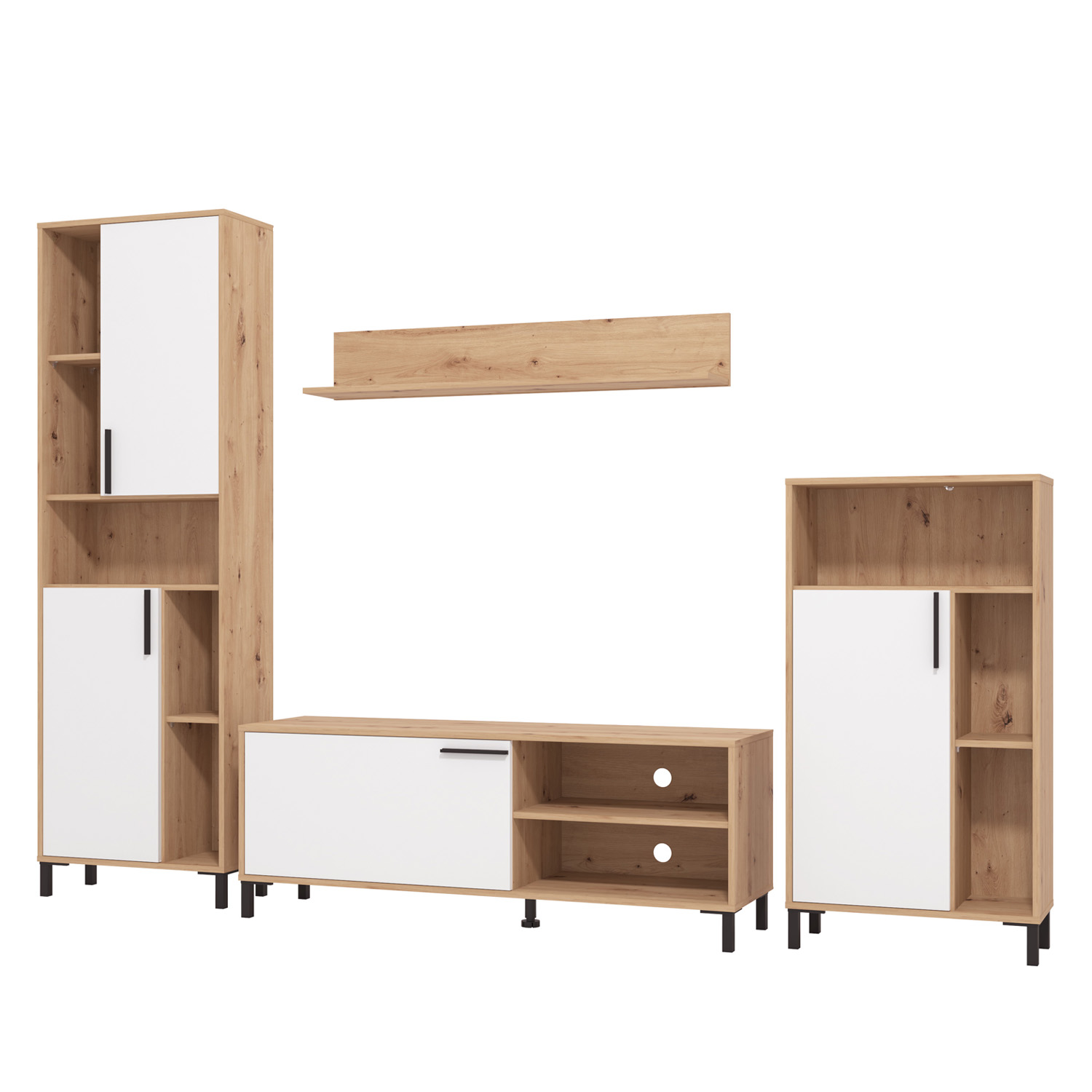 Modern living room unit 4 part cupboard set wall unit wood oak white TV set with storage entertainment center