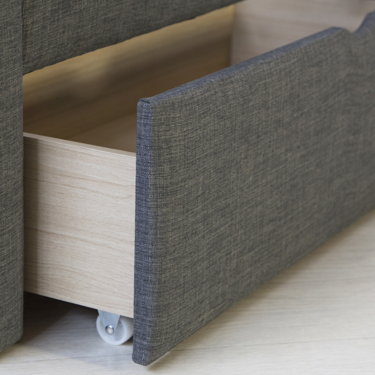 Upholstered Bed 90x200 cm Anthracite Gray | with slatted base | with 2 storage compartments | Single Bed Fabric Bed Frame