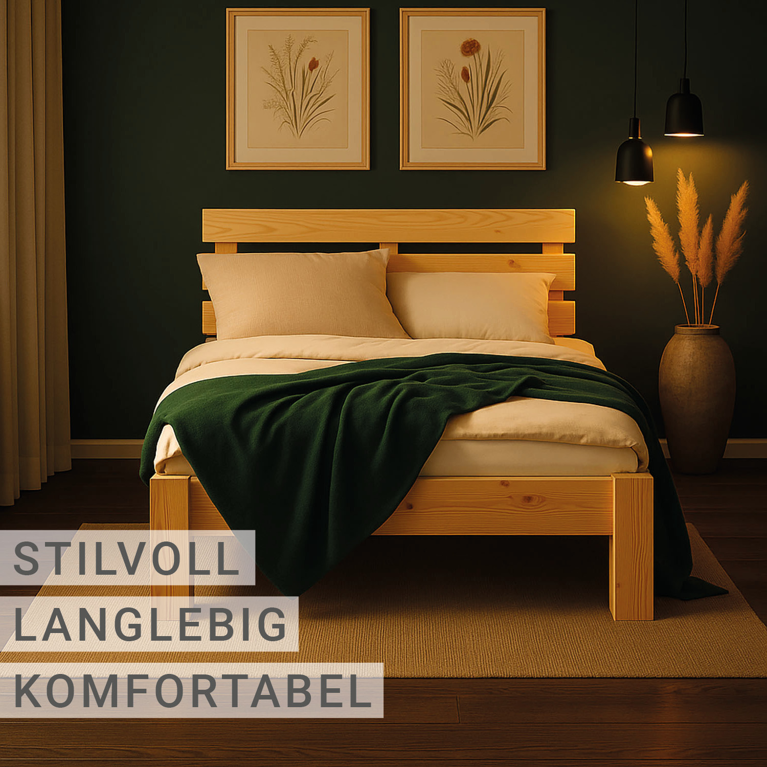 Wood Bed 90x200 cm Natural | Single Bed | with Spring Mattress | Solid | Youth Guest Bedroom