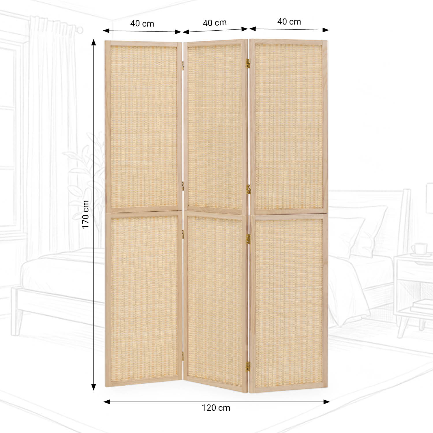 Paravent Natural Bamboo Slats | 3-panel | Wood | Room Divider Partition Privacy Screen