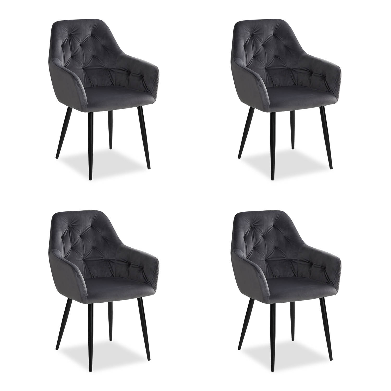 Upholstered Chair Velvet Grey | Set of 4 | with Armrests | Kitchen Dining Room Office