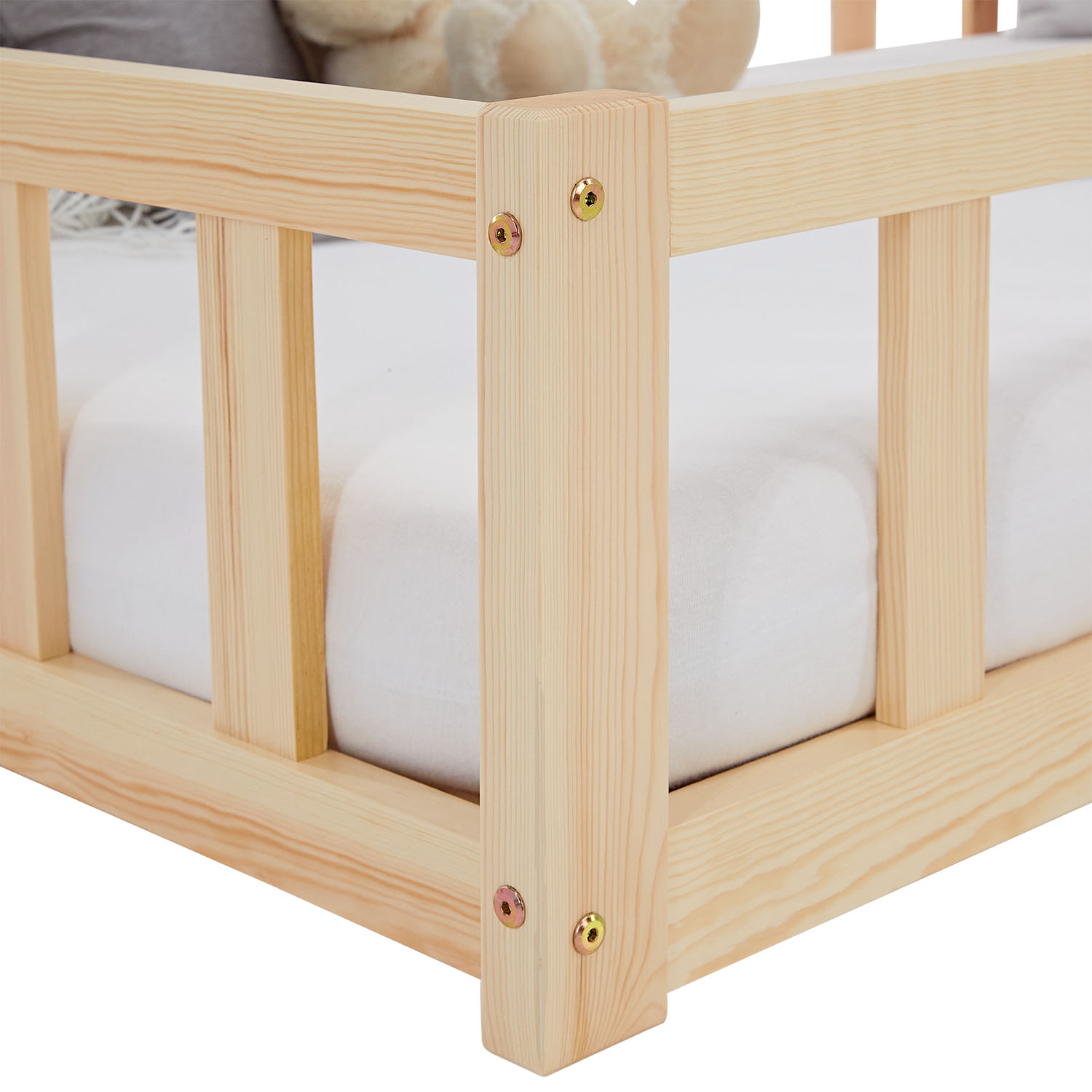 Toddler Floorbed 90x200 or 120x200 cm Montessori Bed with Barriers White Natural Wooden Infant Floor Bed Children's Bed Massif Kids Bed Single Bed Mattress