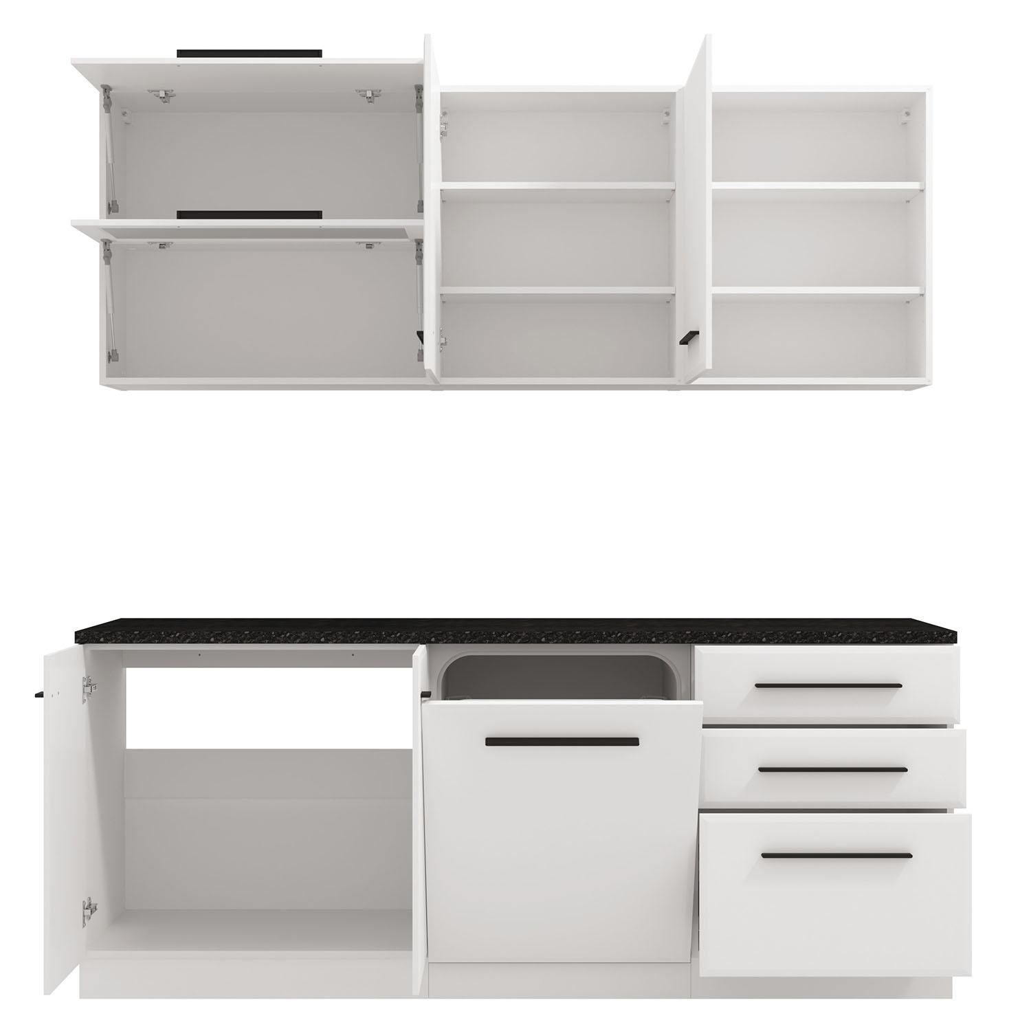 200 cm White Kitchen Unit – Modern Kitchen Unit Without Appliances, Featuring Storage Space