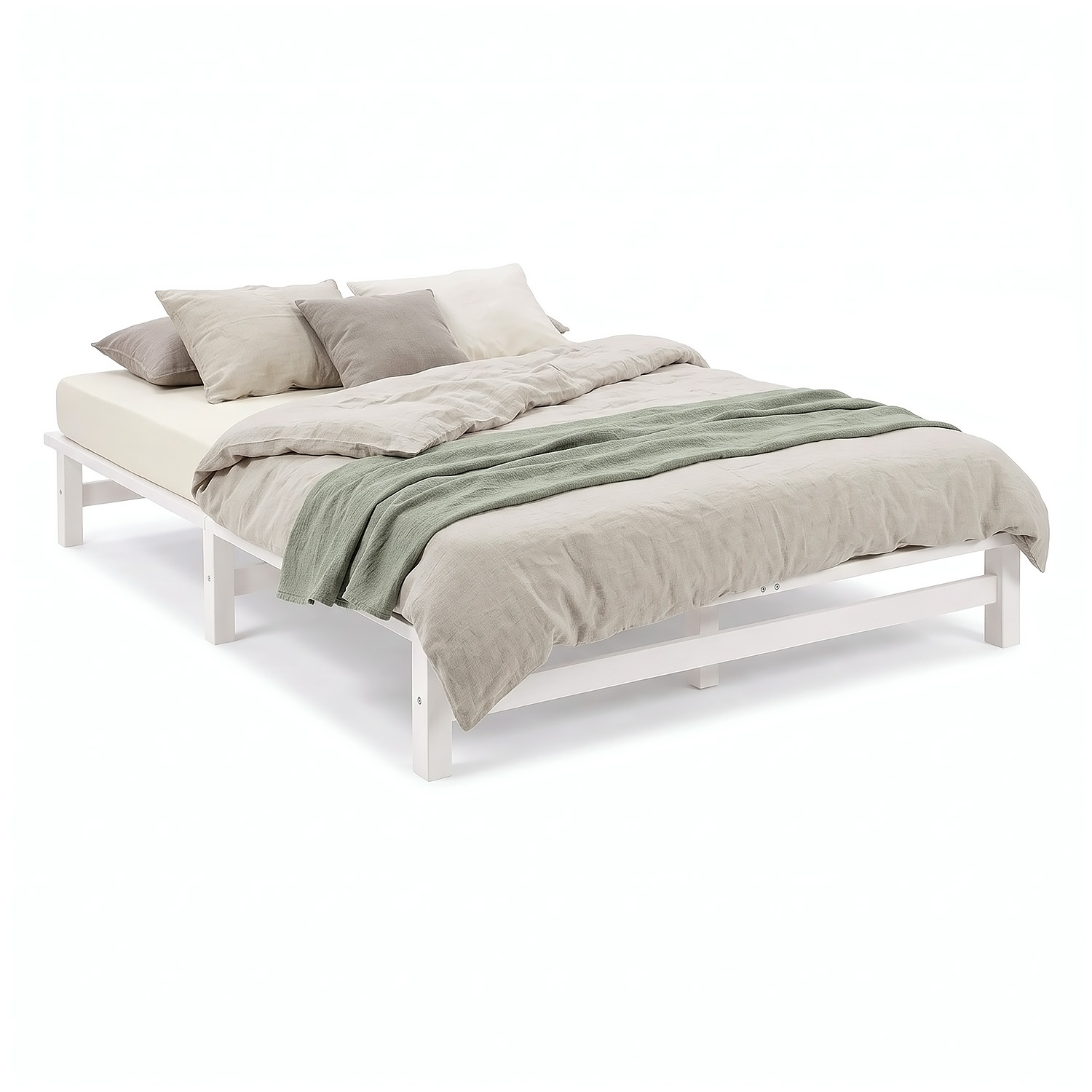 160x200 cm White Pallet Bed – Wooden Double Bed with Slatted Base for Teen Rooms, Guest Rooms, and Bedrooms