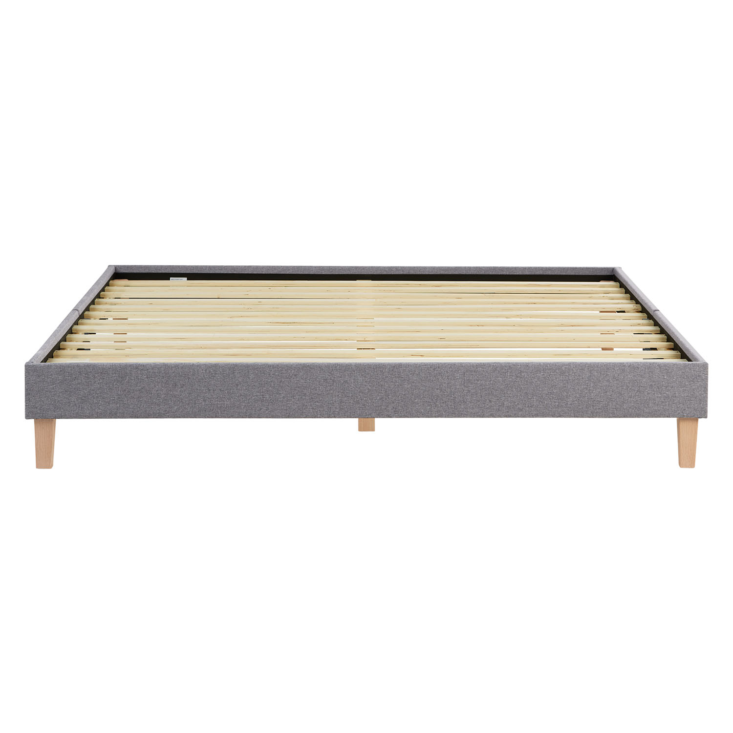 Modern low-profile bed frame with fabric upholstery and solid wood legs – Minimalist design for stylish bedrooms