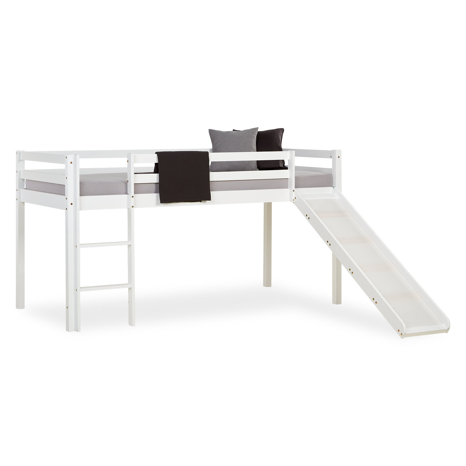 Loft Bed Kids 90x200 cm White | Slide | without Slatted Frame