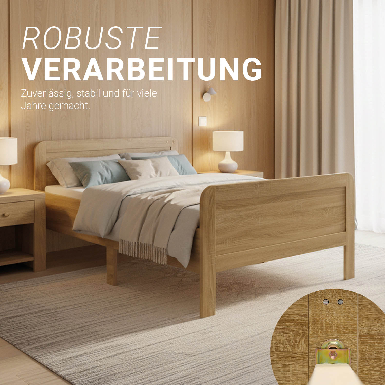 Comfort Bed 120x200 cm Natural | Senior Bed Height Adjustable with Slatted Frame | Double Bed | Wood