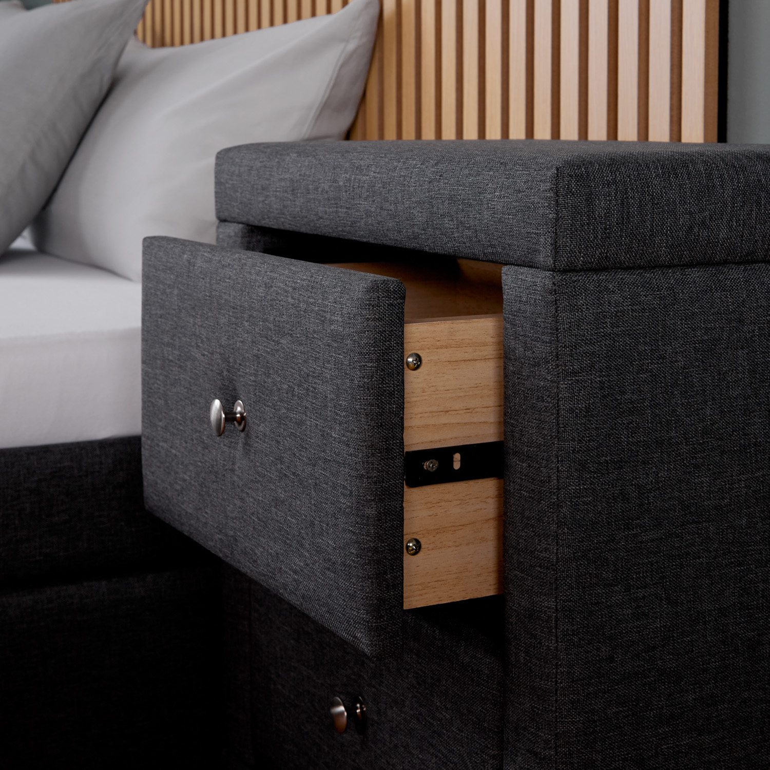 Bedside table Nightstand bedroom 2 Chest drawers Side table Grey fabric