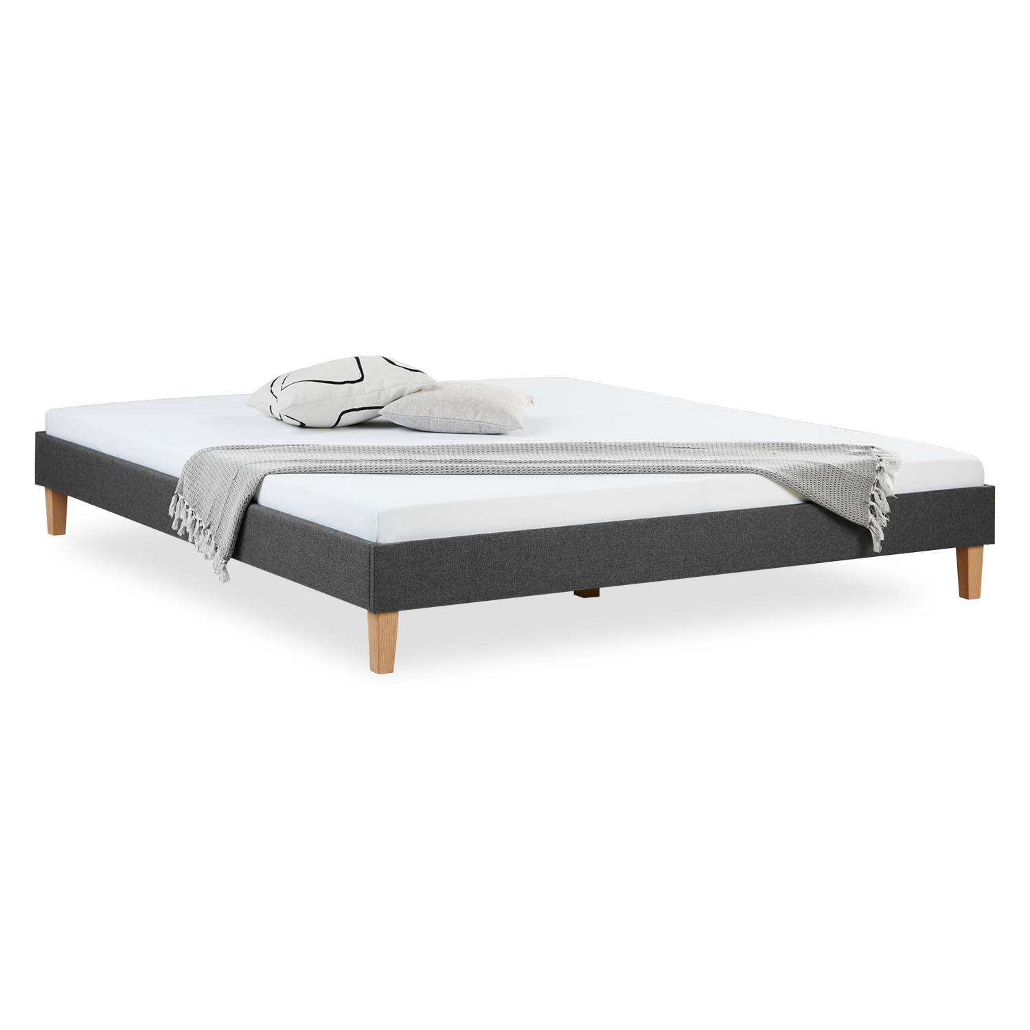 Upholstered bed 180x200 cm grey | futon bed | with slatted frame | double fabric bed frame
