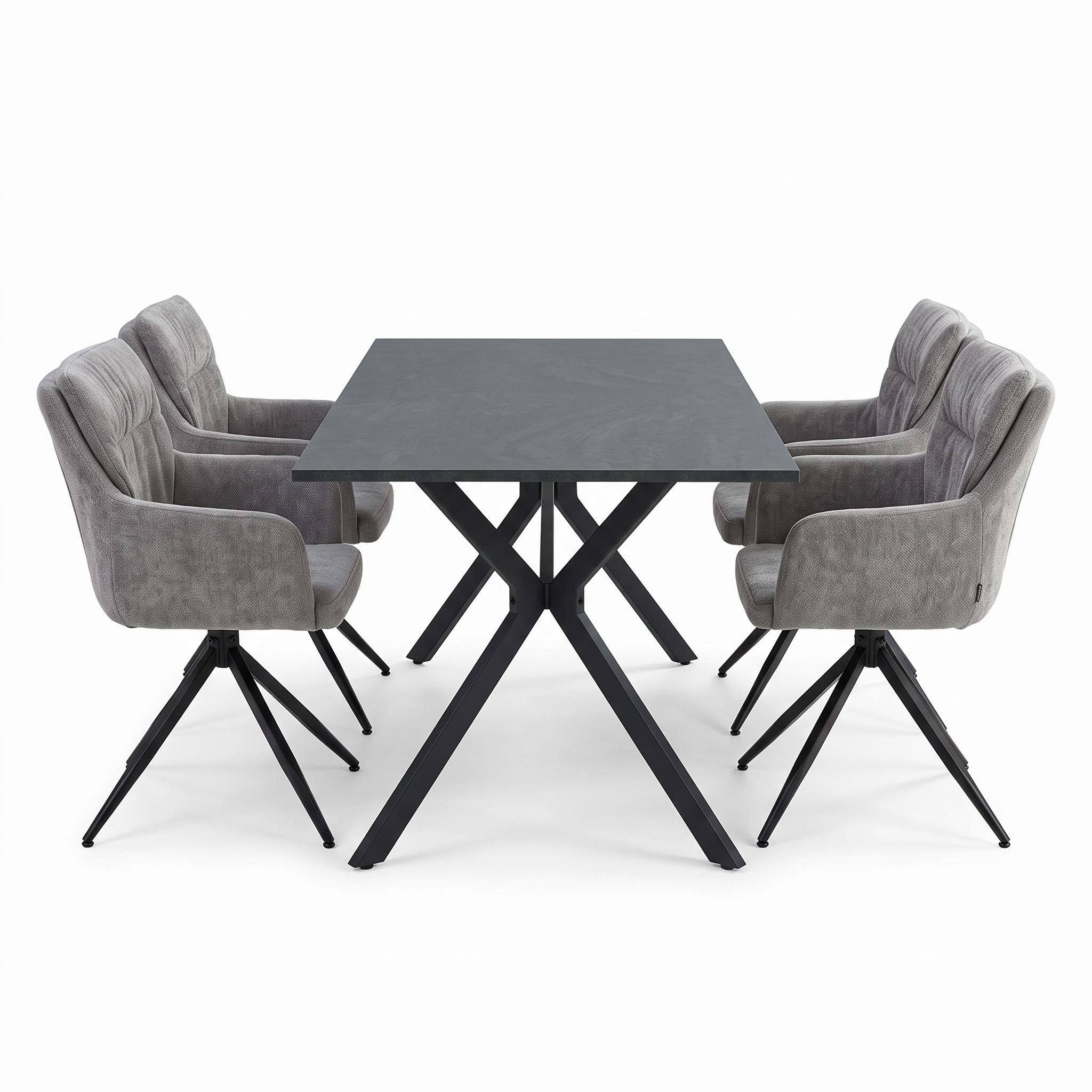 5-piece dining set: swivel upholstered chairs in gray with armrests & anthracite dining table (180 x 90 cm) with metal frame