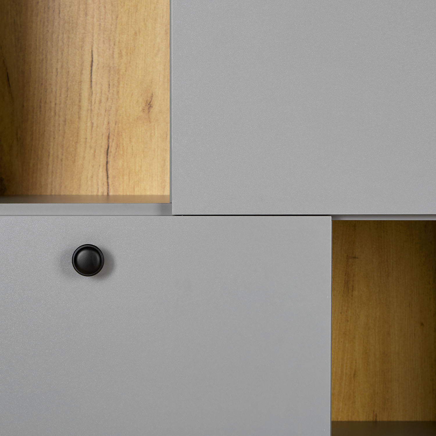 Highboard Sideboard Grey Wood Natural Storage 2 Drawers Cabinet Buffet Credenza Living Room Cupboard