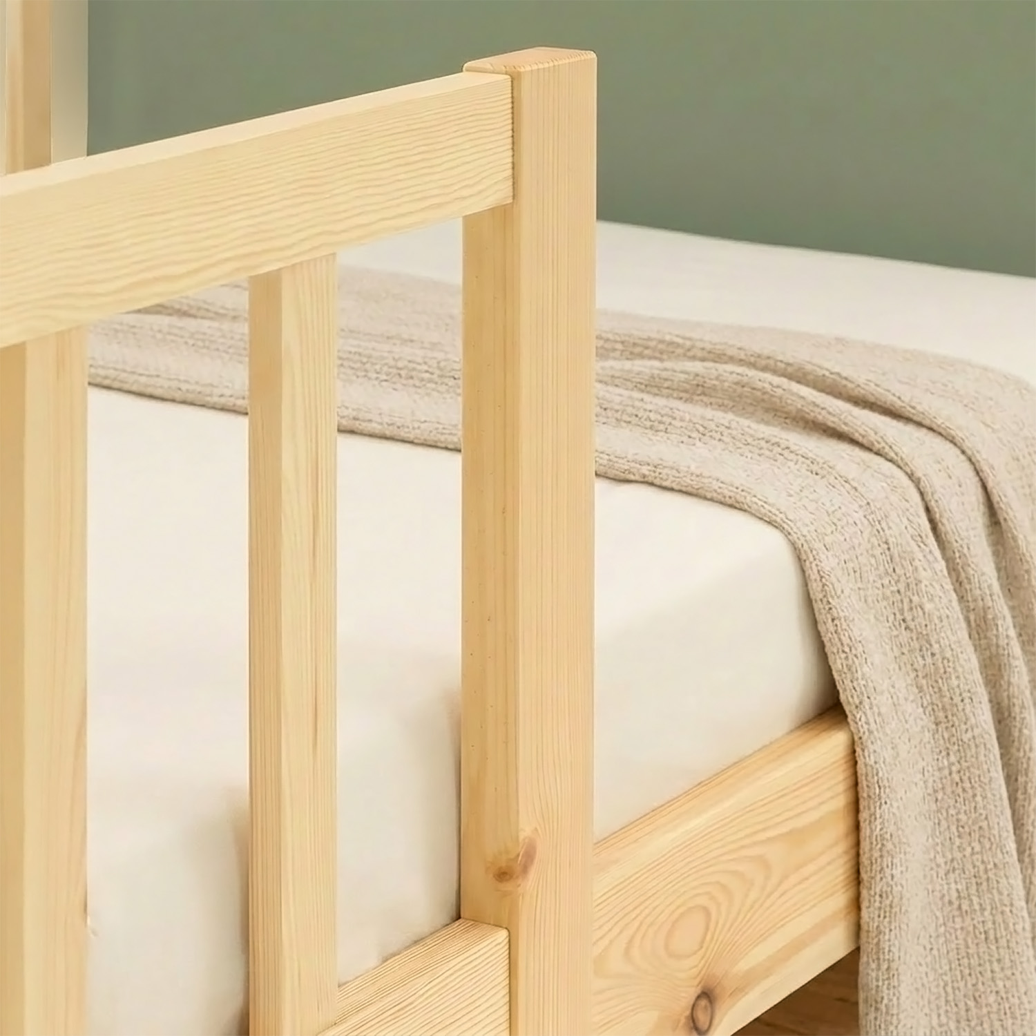 Single bed 90x200 cm Green with Mattress Wooden Bed frame Toddler bed with safety rail Kids bed Childrens bed Slatted frame