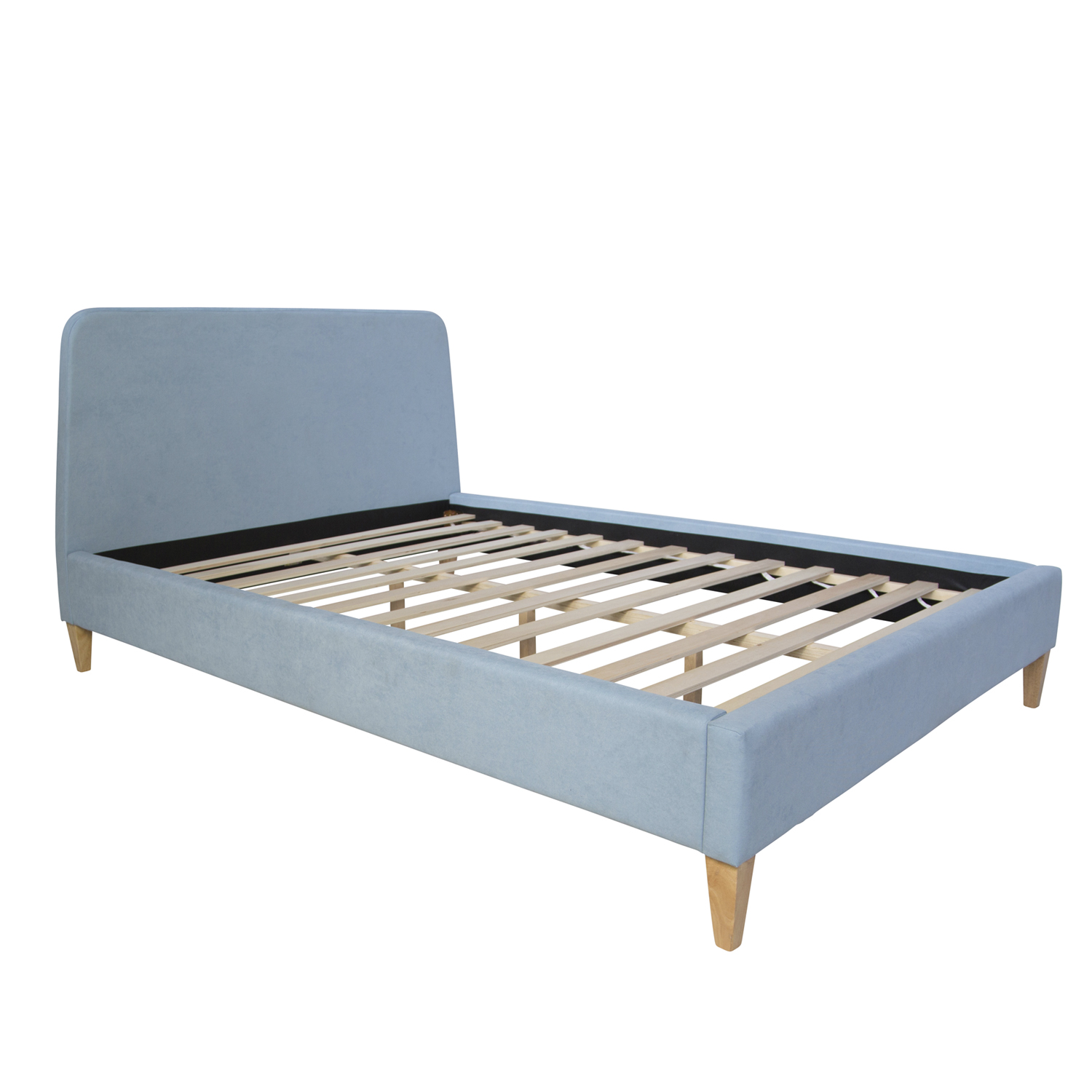 Upholstered bed 140x200 cm light blue | with slatted frame | double fabric bed frame
