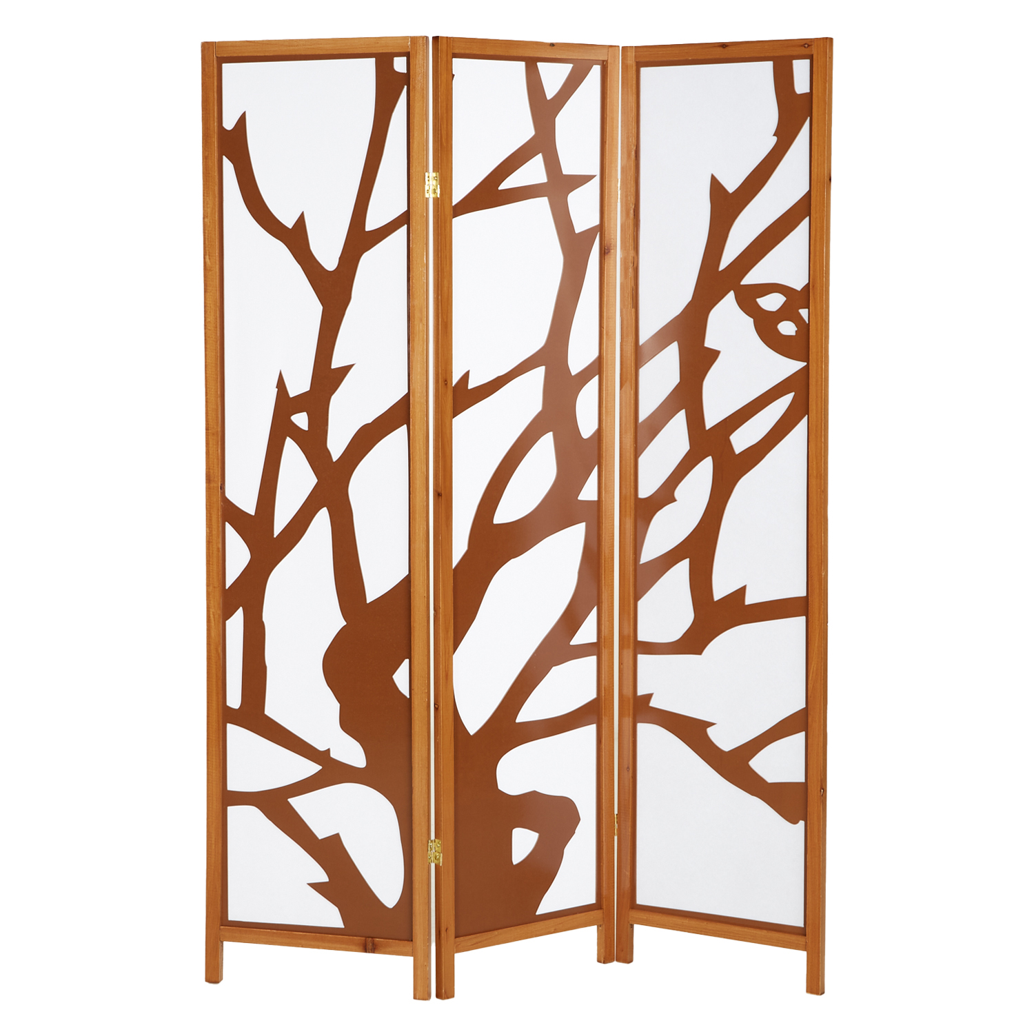 Paravent Brown Shoji Rice Paper White Tree | 3-panel | Wood | Room Divider Partition Privacy Screen