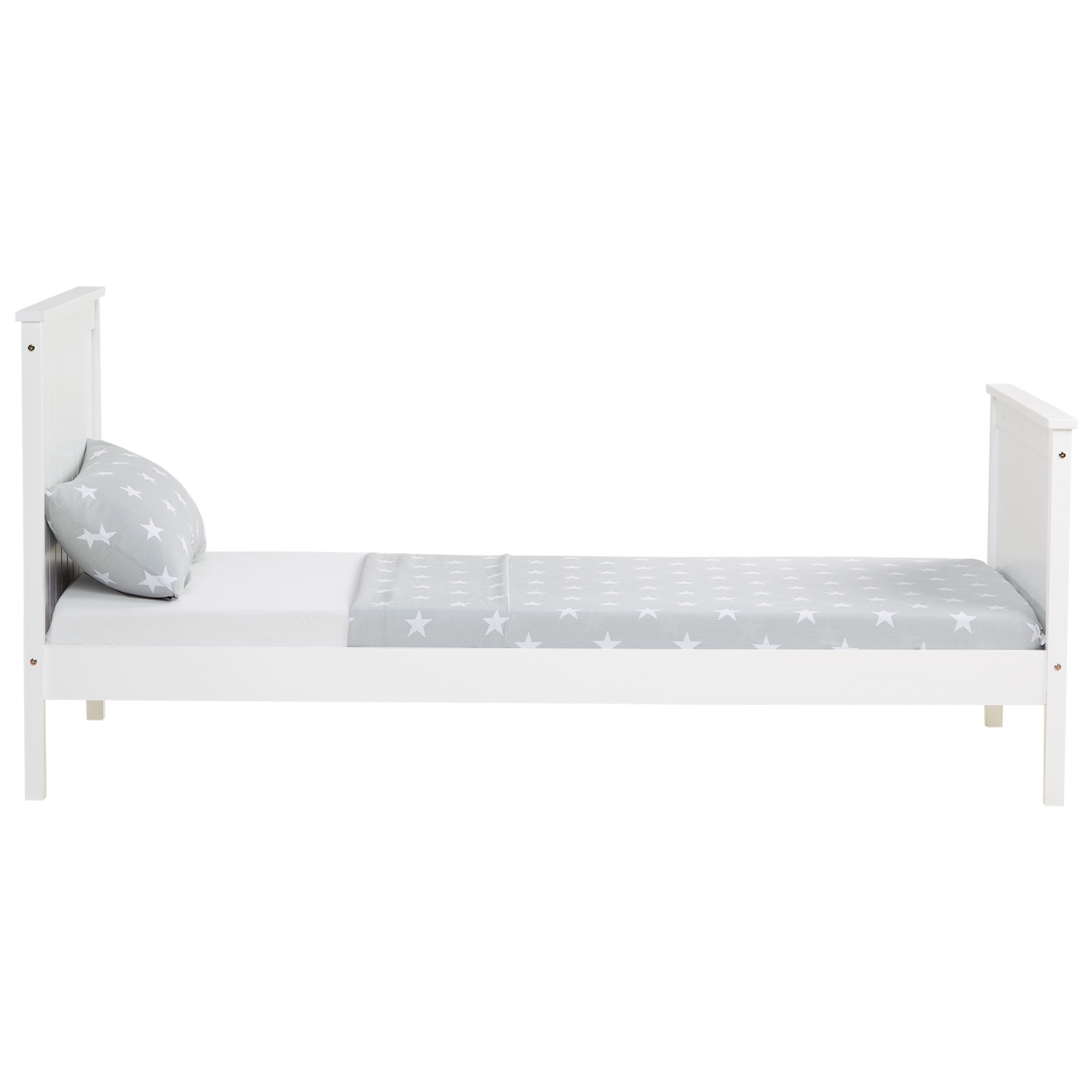 Wood Bed 90x200 cm White | Single Bed | with Slatted Frame | Country House Style | Kids Youth Guest Bedroom
