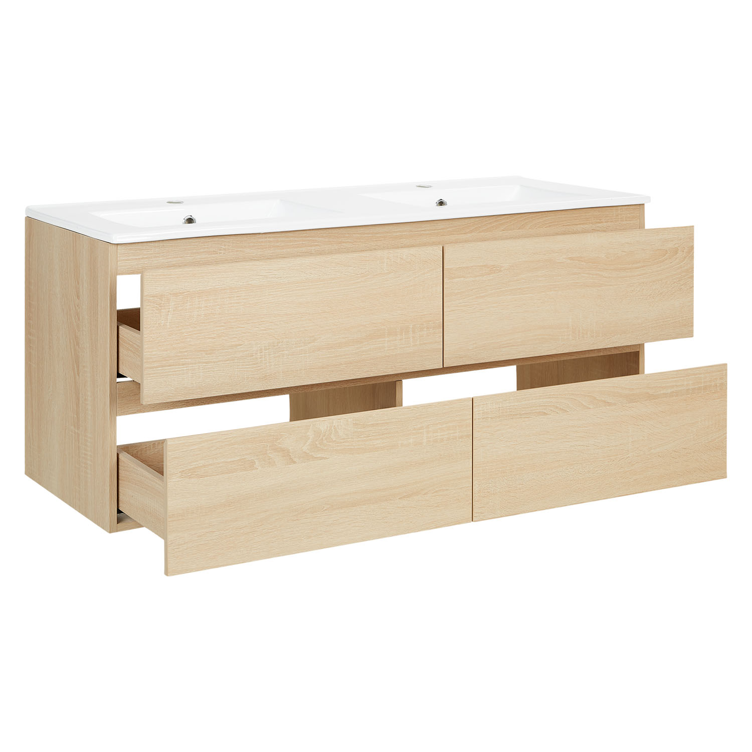 Bathroom cabinet 120 cm Natural Wood Oak Storage Vanity unit Bathroom furniture Double Sink unit Washroom wall cabinet 