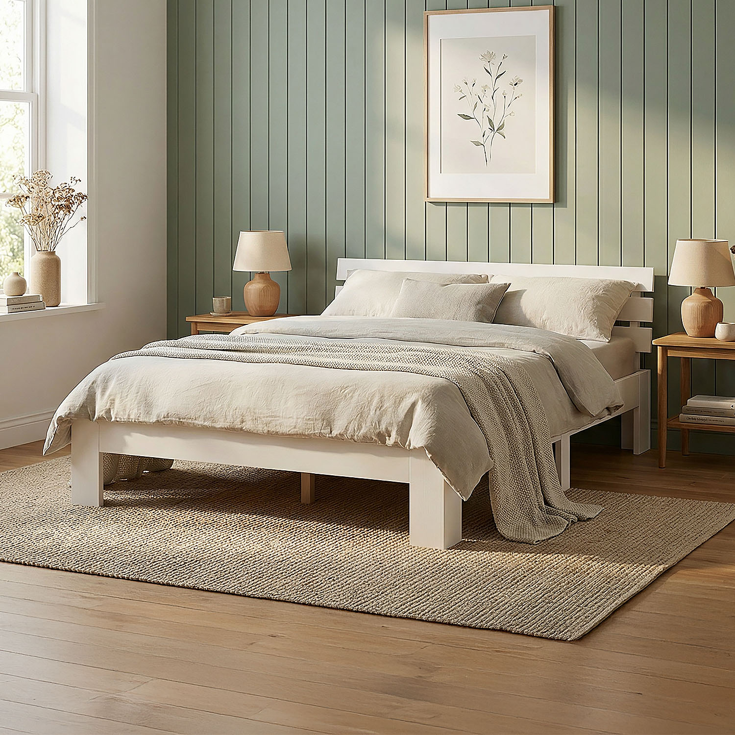 Wooden Bed 120x200 cm White | Double Bed | With Slatted Base | Solid Wood | Children's, Teen's, or Guest Bedroom