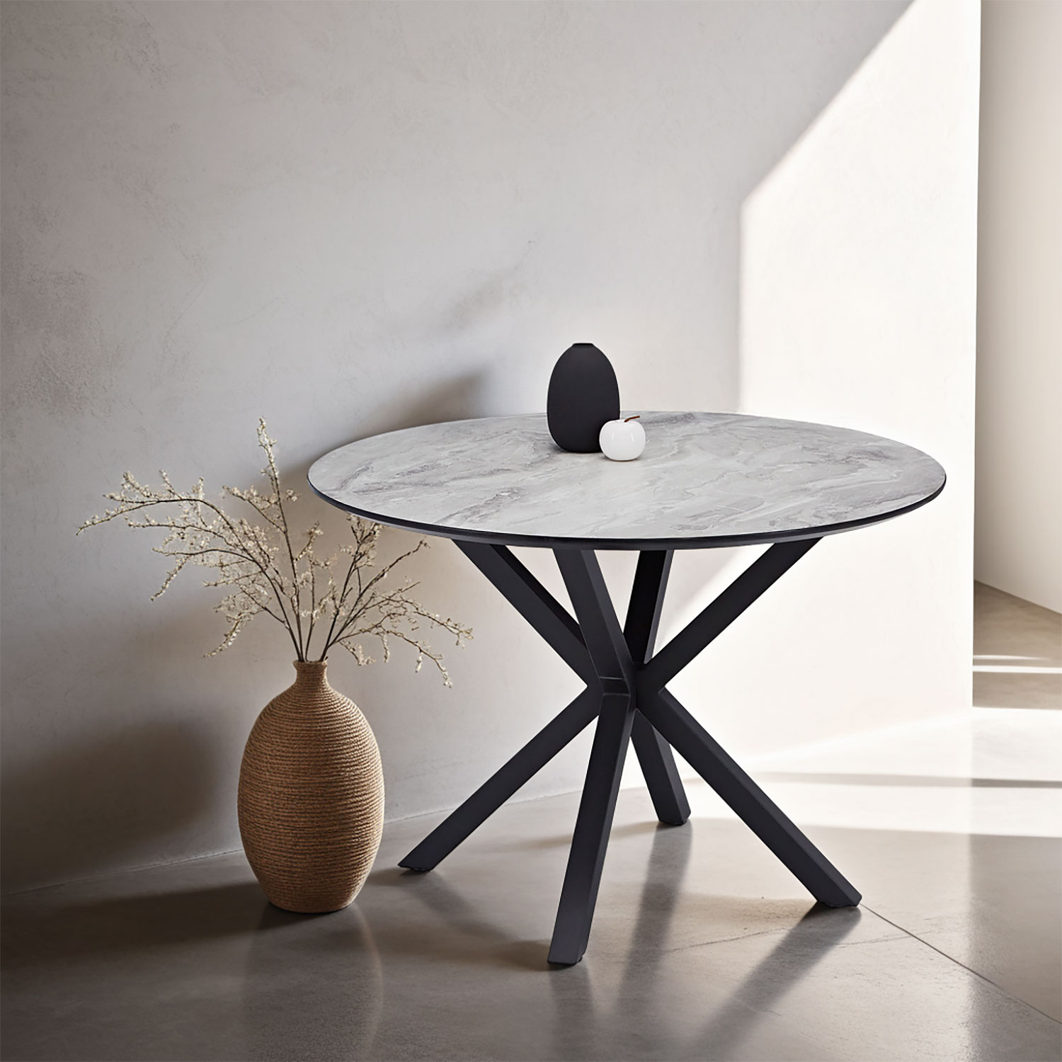 Modern Dining Table Round Ø 110 cm Kitchen Table Black Grey Black Table 8 Seater Industrial Look