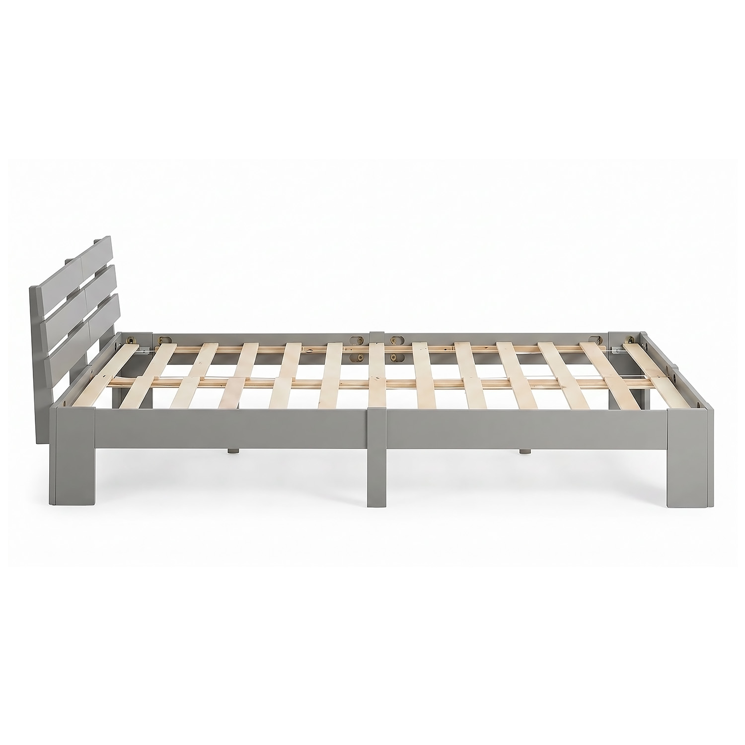 Wood Bed 160x200 cm Gray | Double Bed | with Slatted Frame | Solid | Kids Youth Guest Bedroom