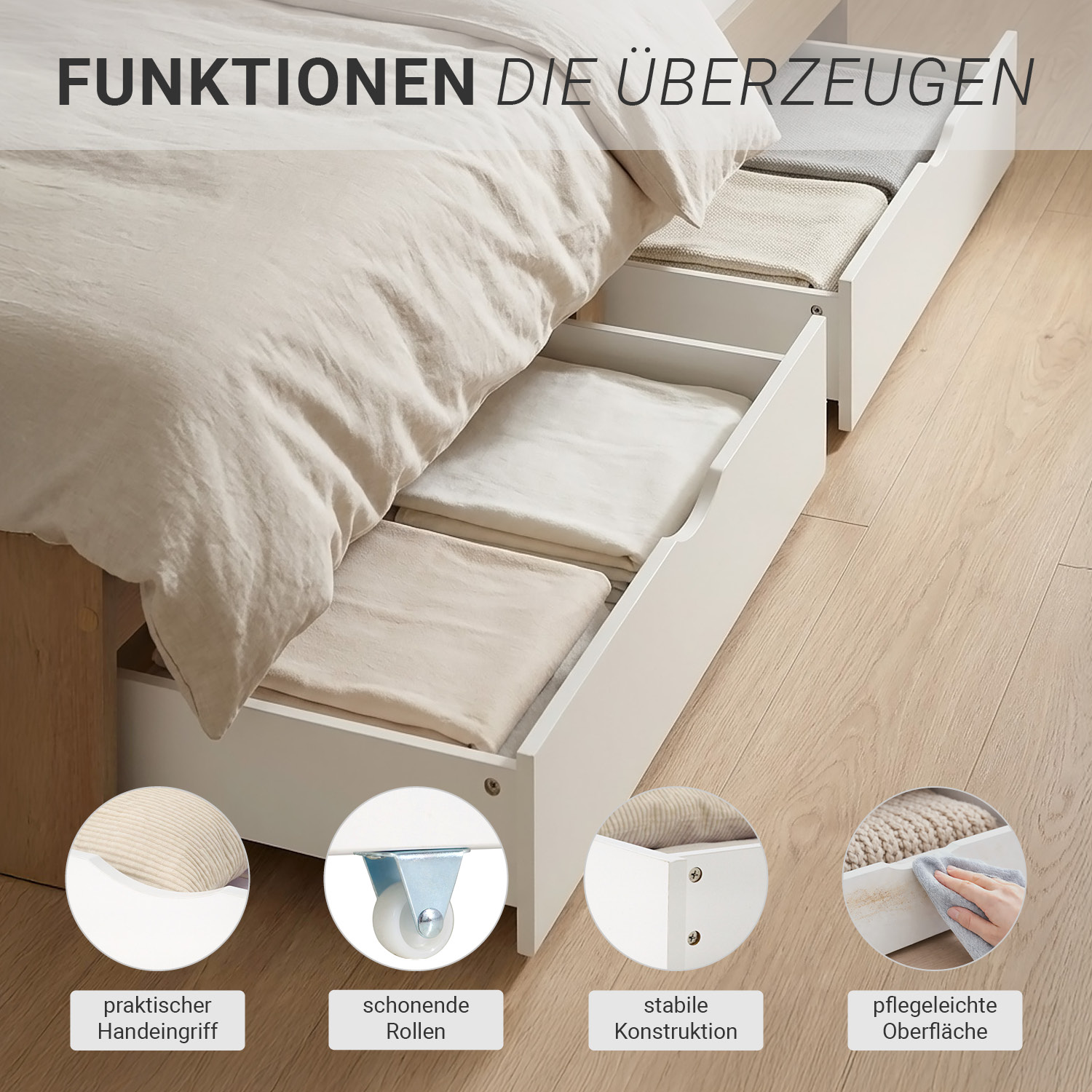 Holzbett 90x200 mit 2 Bettkästen Bett Eiche Braun Weiß Holzbett Bettgestell Jugendbett Einzelbett Matratze Lattenrost