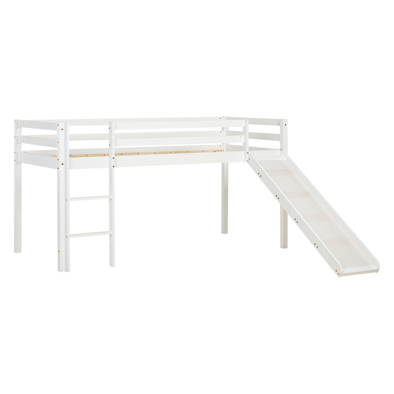 Loft Bed Kids 90x200 cm White | Slide | without Slatted Frame