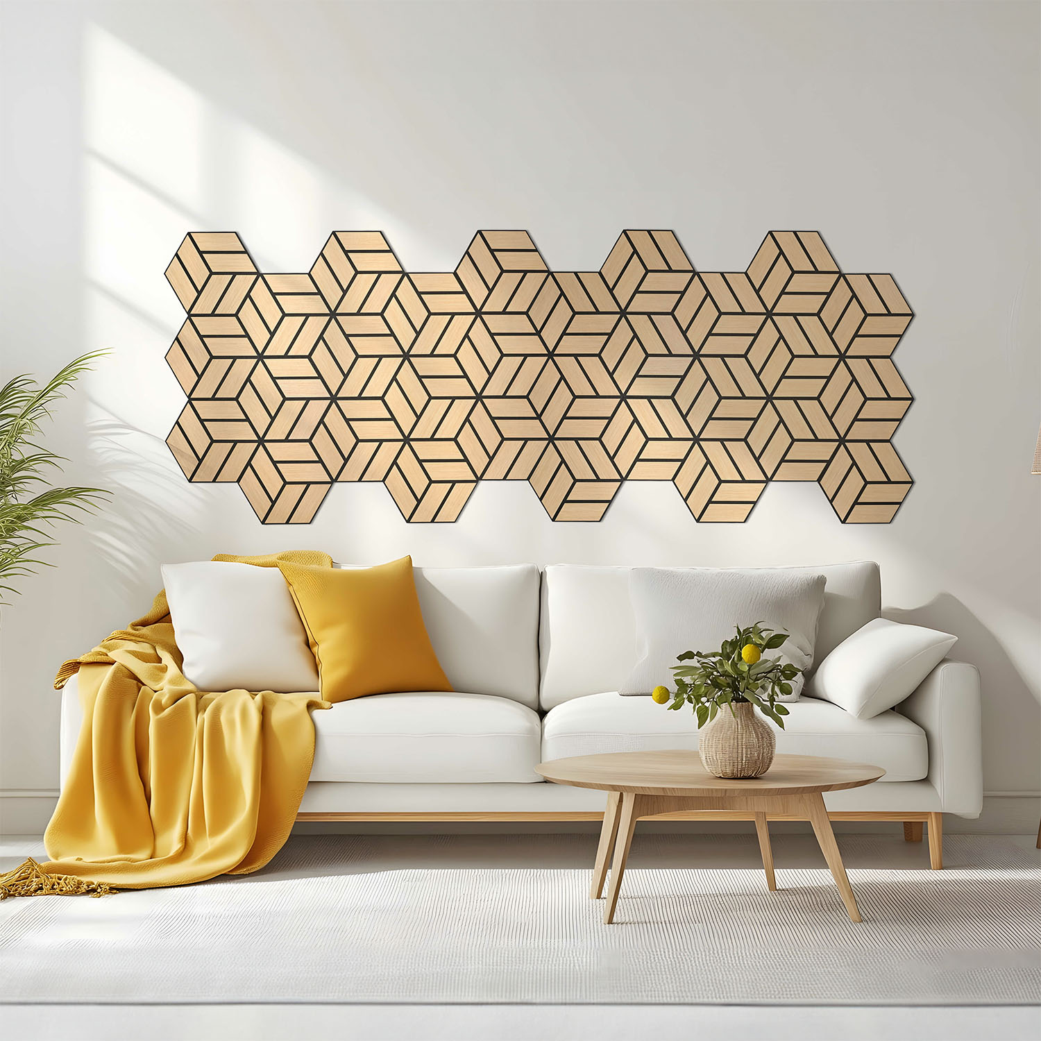 Akustikpaneele Holz 30 x 26 cm Braun Grau Natur Paneele Hexagon Wandpaneele 3D Wandpaneel Wandverkleidung Dekorpaneel