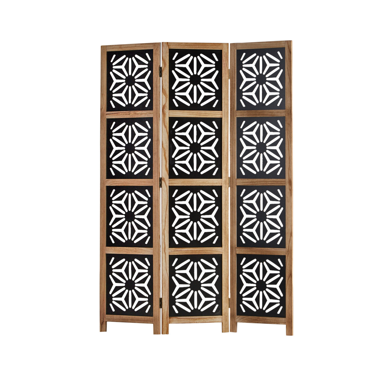 Paravent Natural Black Decorations | 3-panel | Wood | Room Divider Partition Privacy Screen