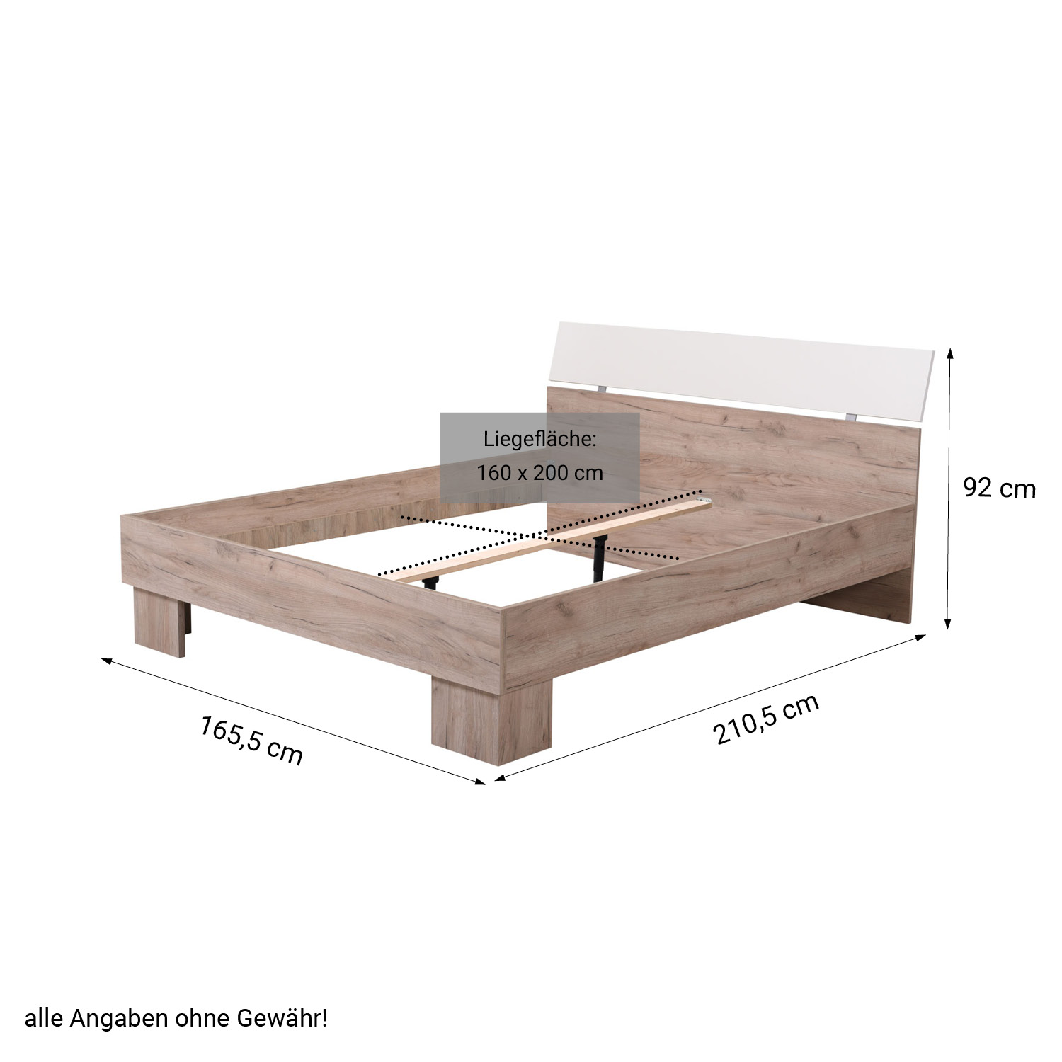 Double Bed 160x200 cm, Gray Oak with Slatted Base – Modern Wooden Bed