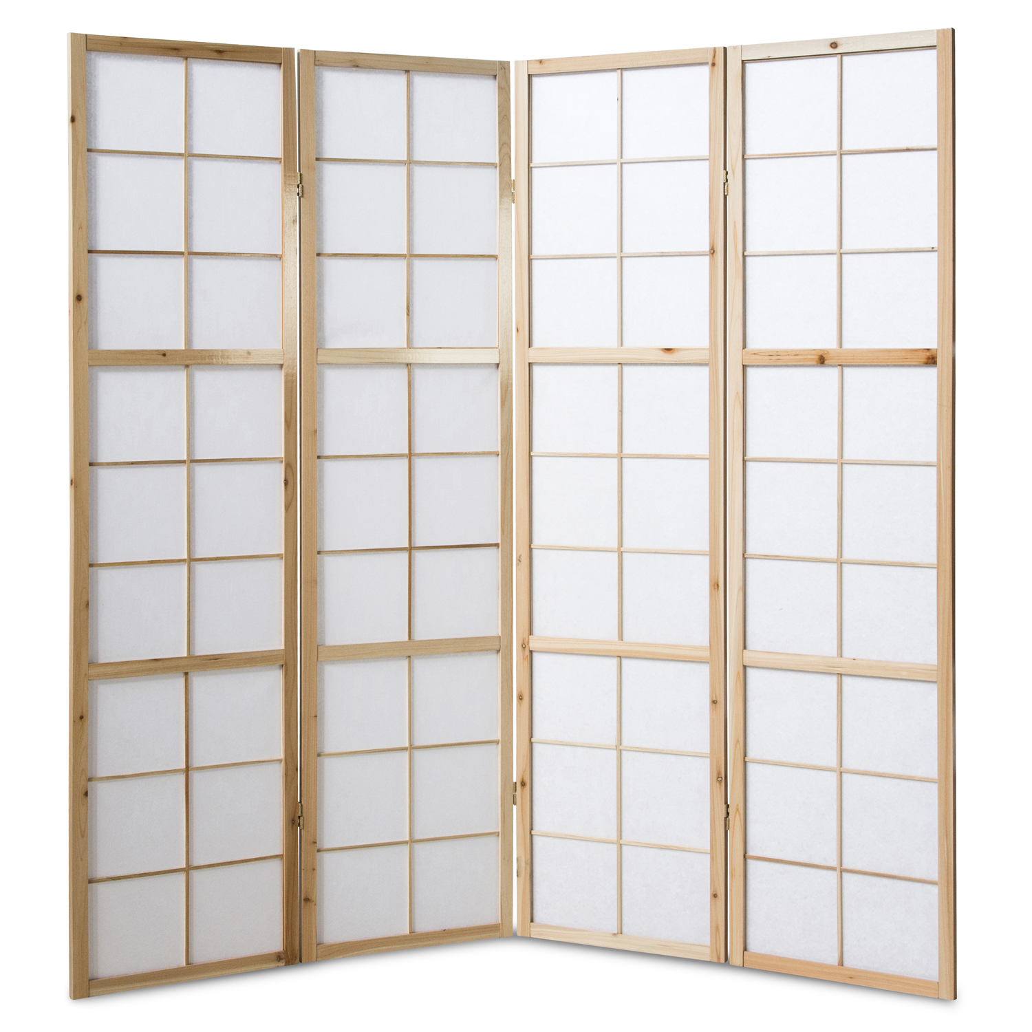 Paravent Natural Shoji Rice Paper White | 4-panel | Wood | Room Divider Partition Privacy Screen