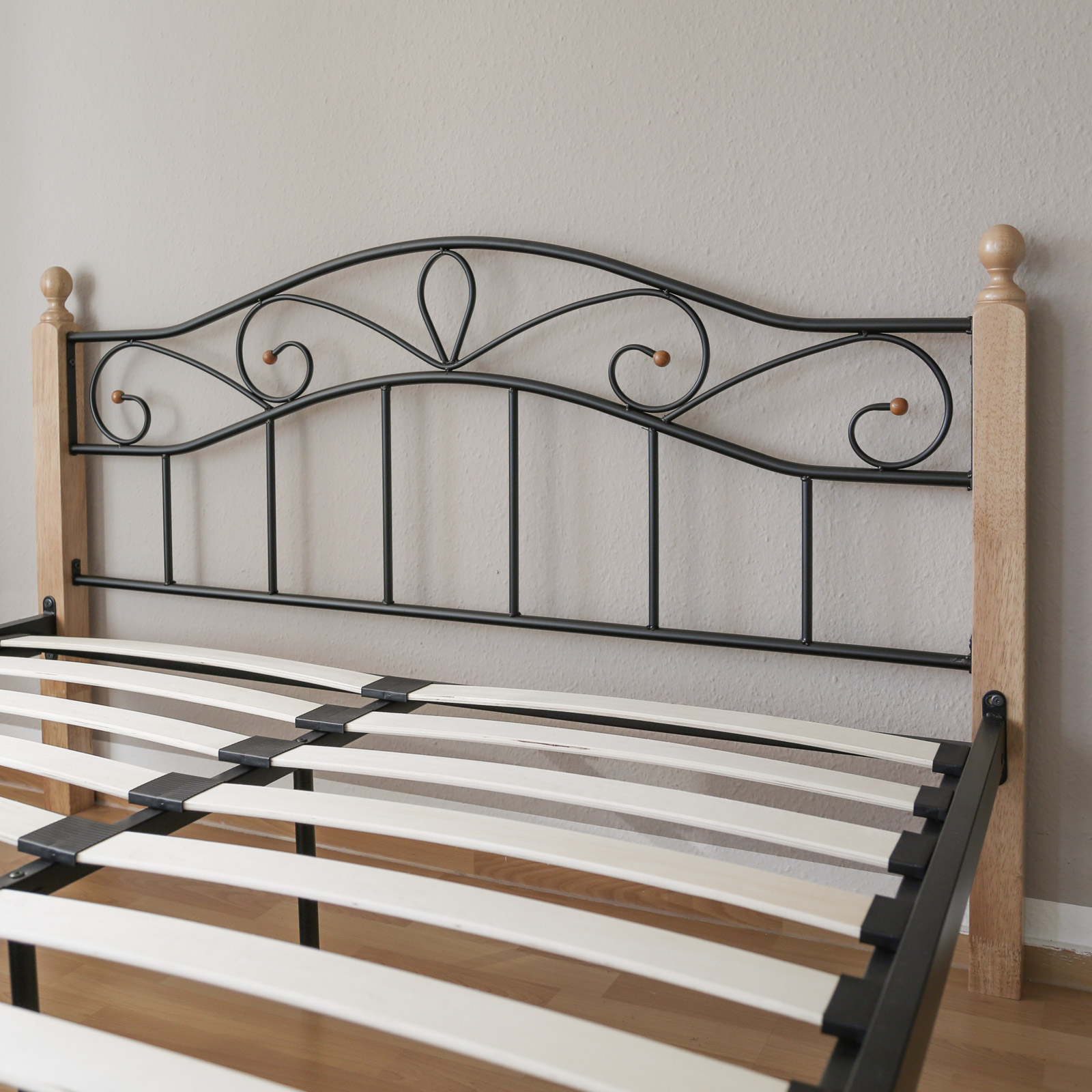 Metal Bed Iron Bed Double 160 x 200 Wood Slatted black natural bed frame 920