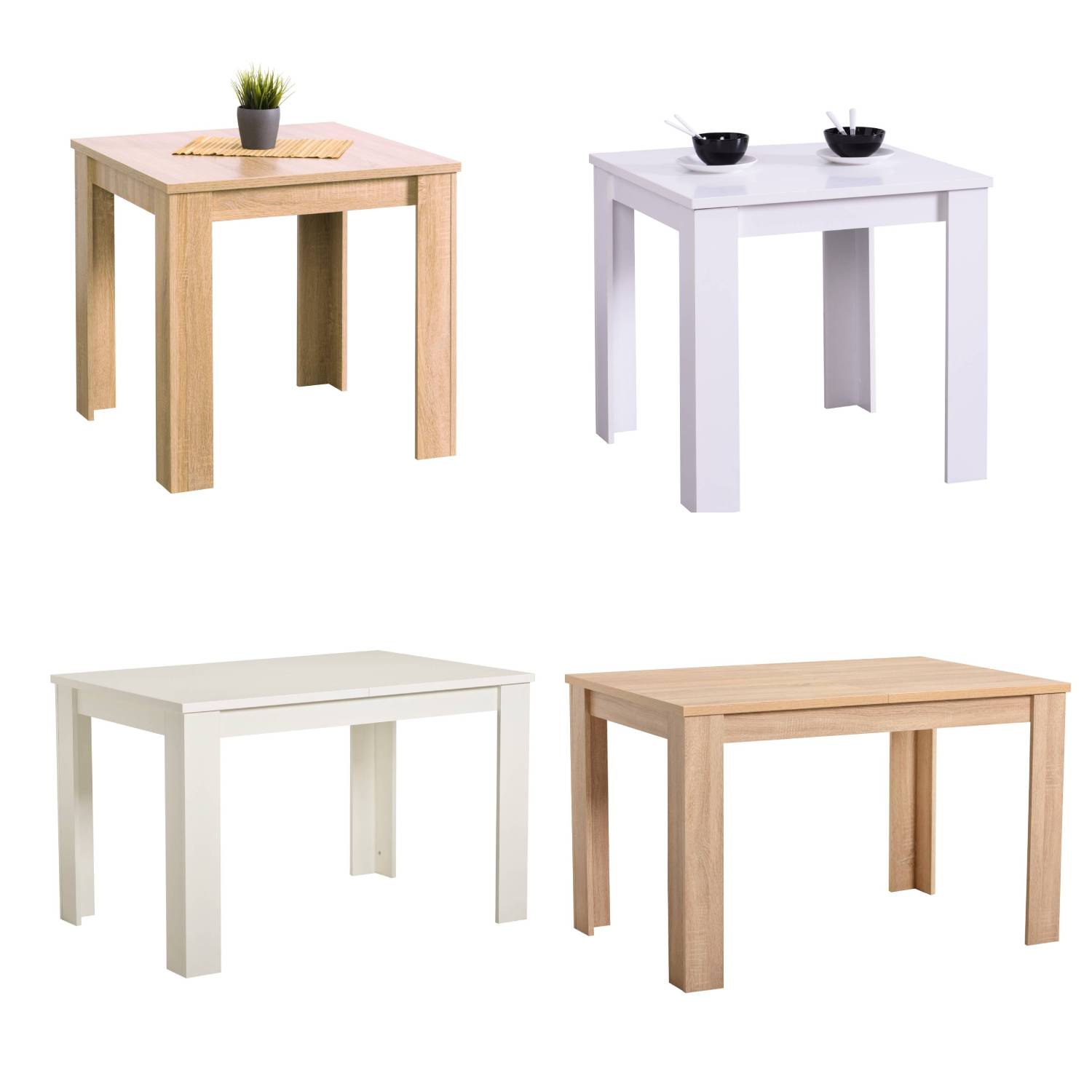 Dining Table White Natural 80x80 120x80 cm Wooden Table Kitchen Table Wood Solid Oak