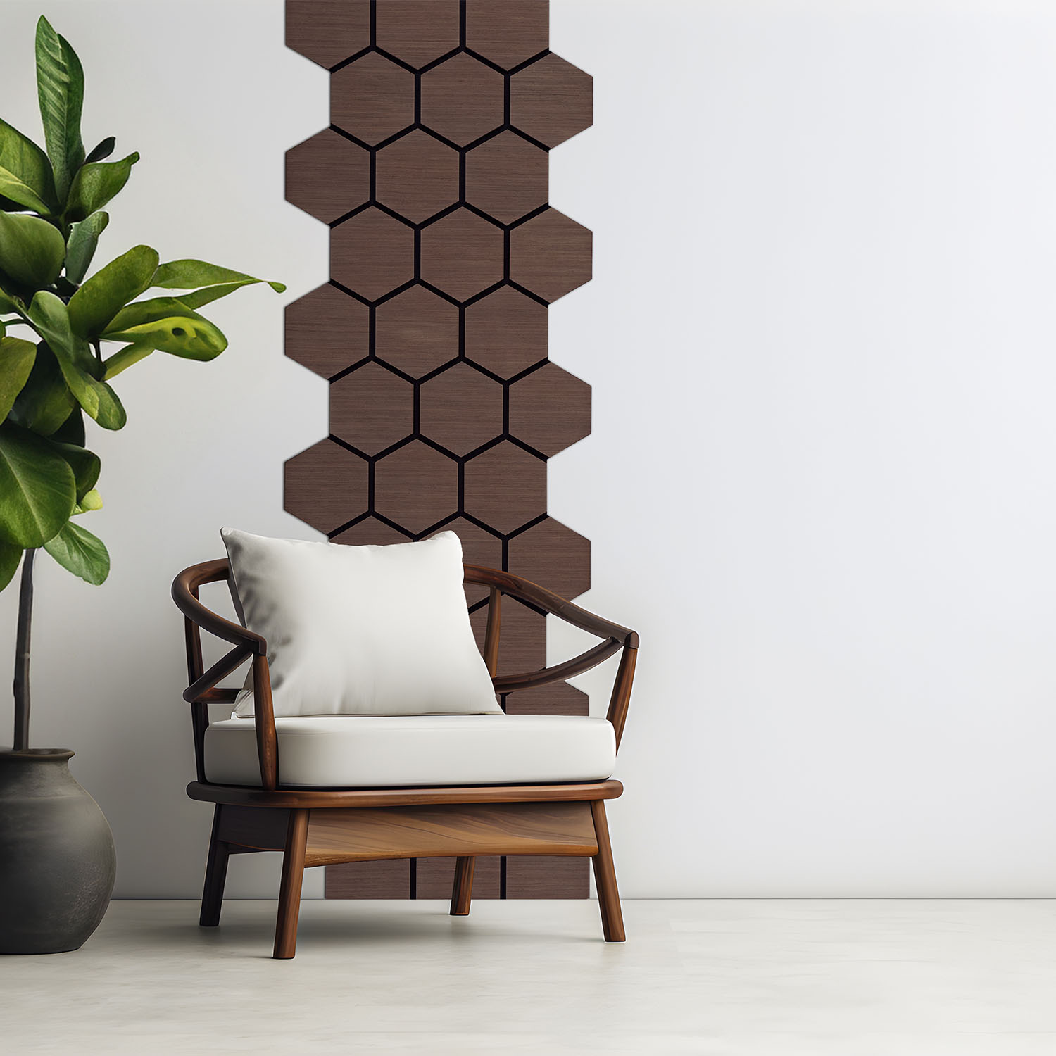 Acoustic Panels Wall Panels Hexagon Honeycomb 76 x 62 cm Brown Walnut | Wood | 8-piece Set | 3D