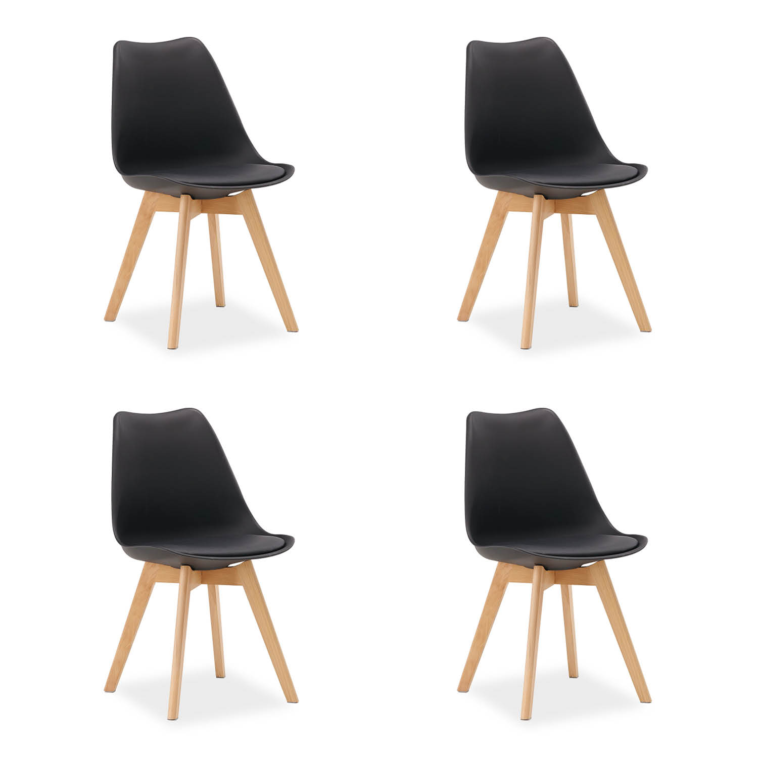 4 Black Dining Chairs – Modern Plastic Design Chair with Wooden Legs | Set of 4 Contemporary Kitchen & Dining Chairs
