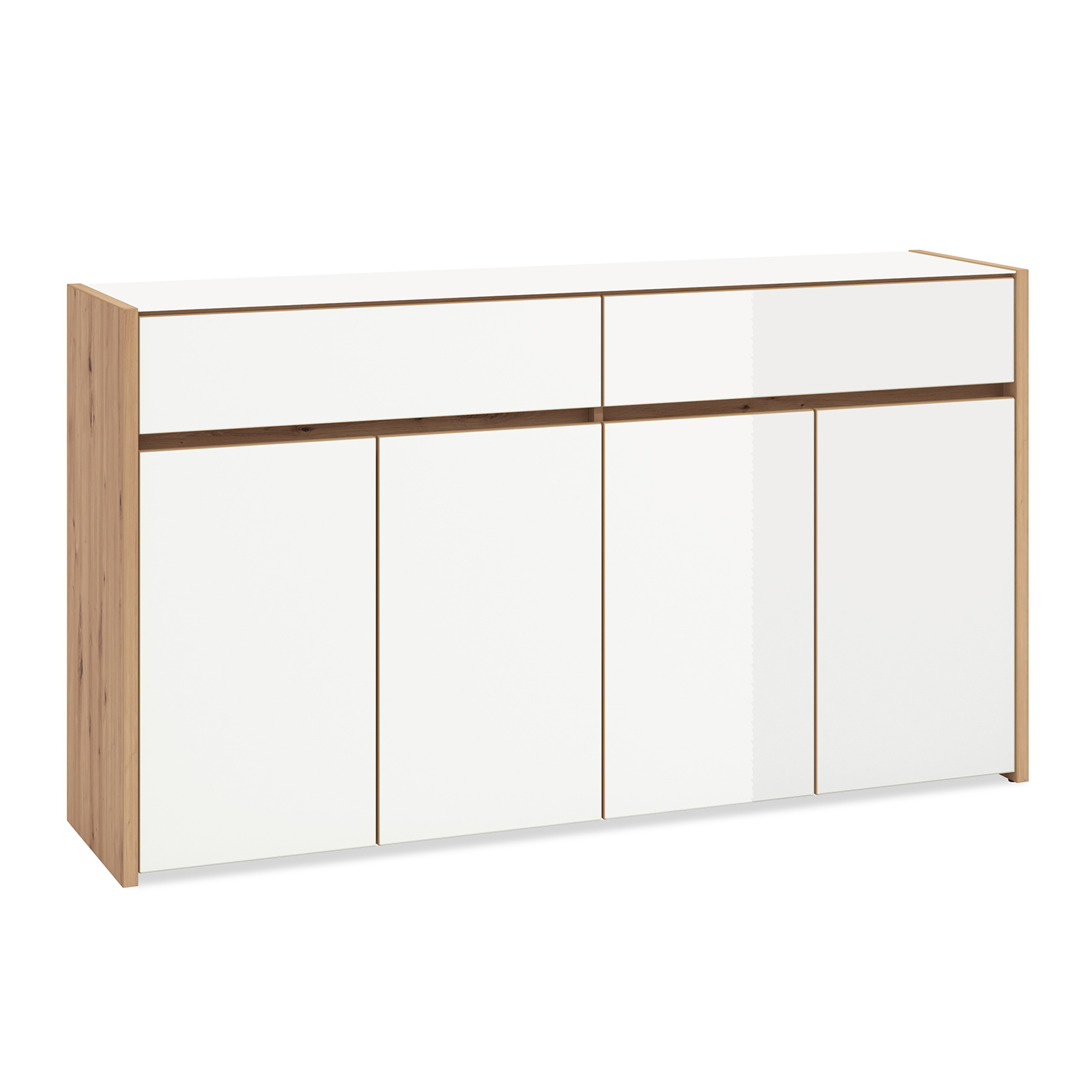Chest of Drawers Sideboard Wood Oak High Gloss White Solid Cupboard with 2 Drawers