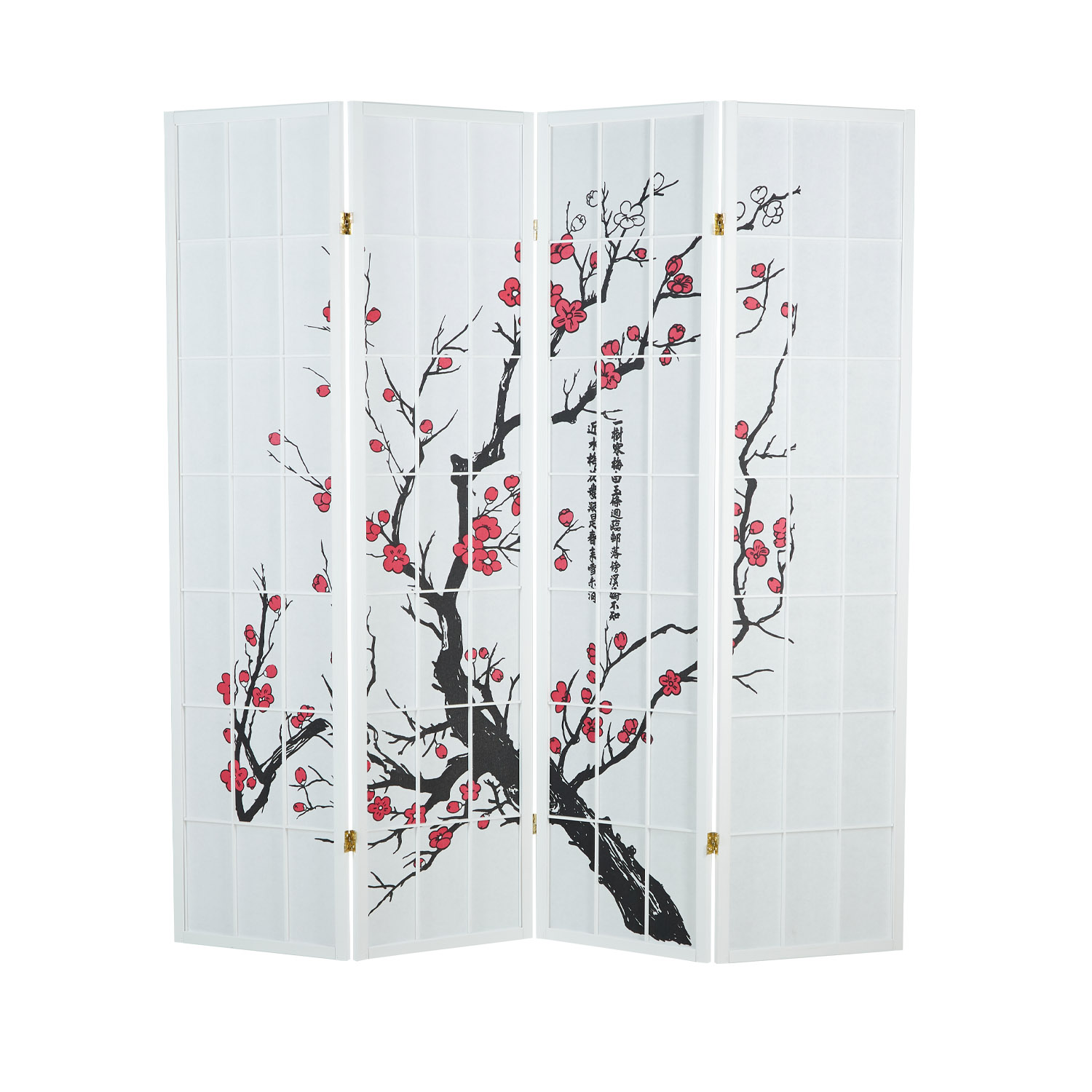 Paravent room divider 3 4 5 6 parts, wood white, rice paper, cherry pattern