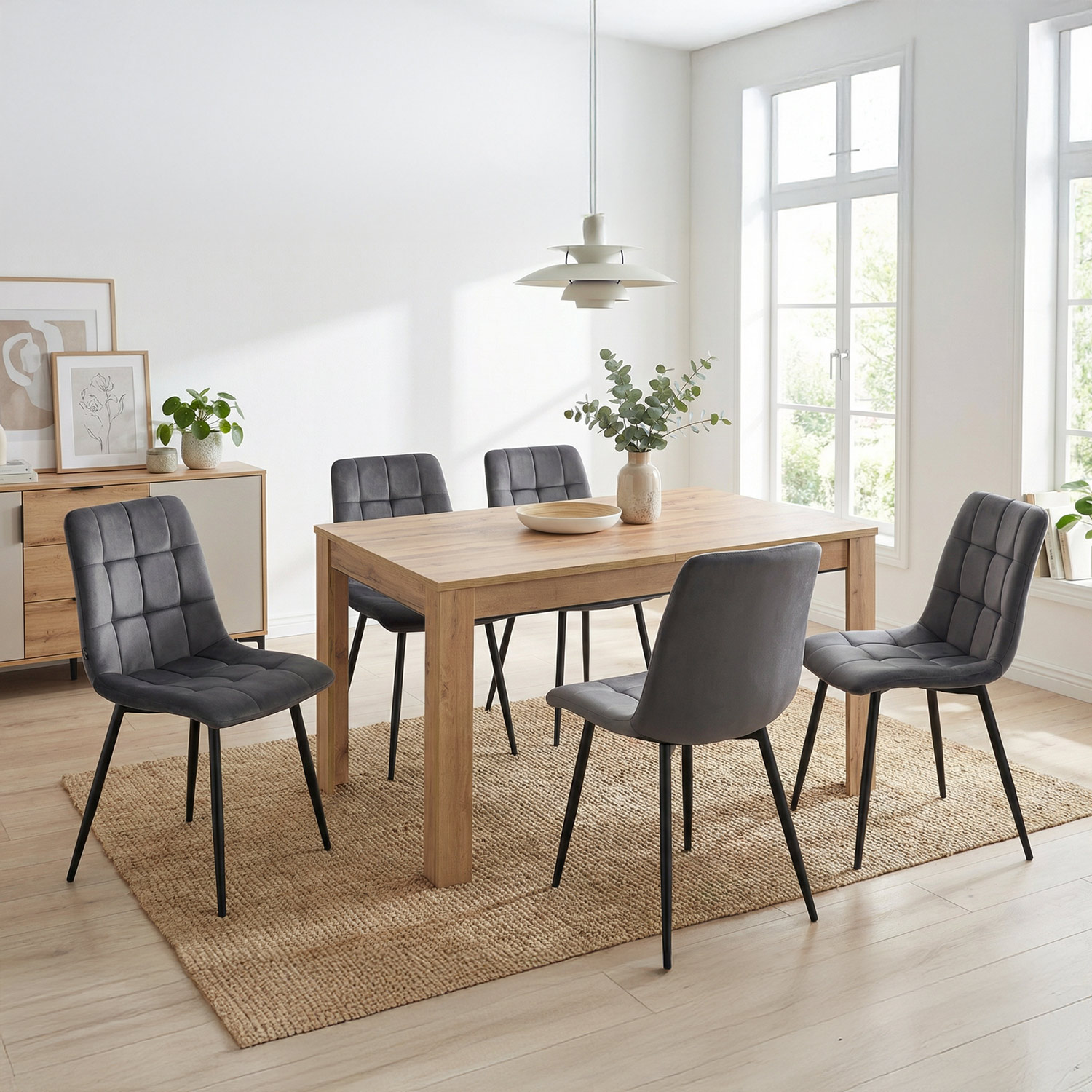 Modern Dining Table Kitchen Table Wooden Table 135x86 cm Wotan Oak 8 Seater Extendable