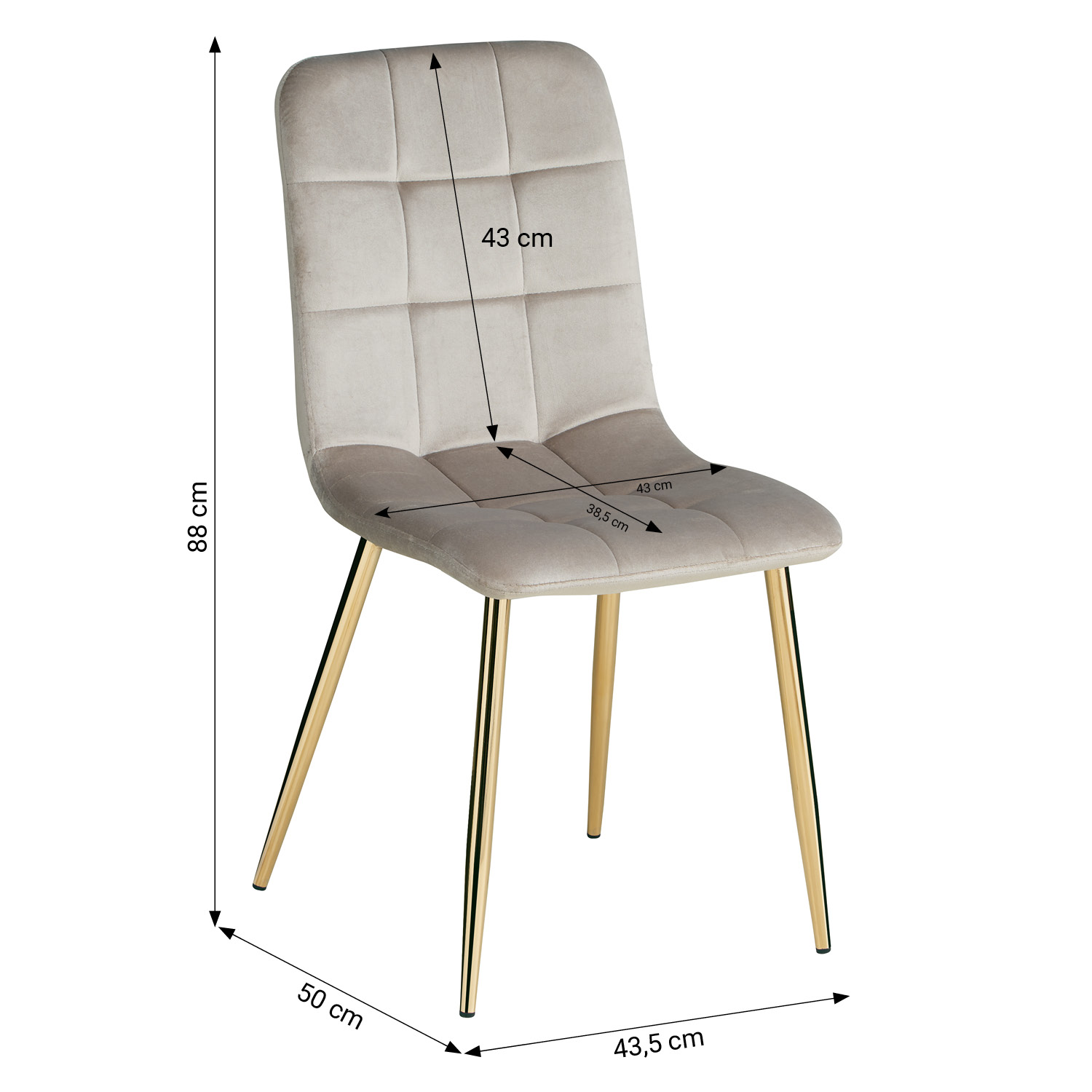 Light Gray Velvet Upholstered Chair with Gold Legs – Elegant Velvet Dining Chair Without Armrests