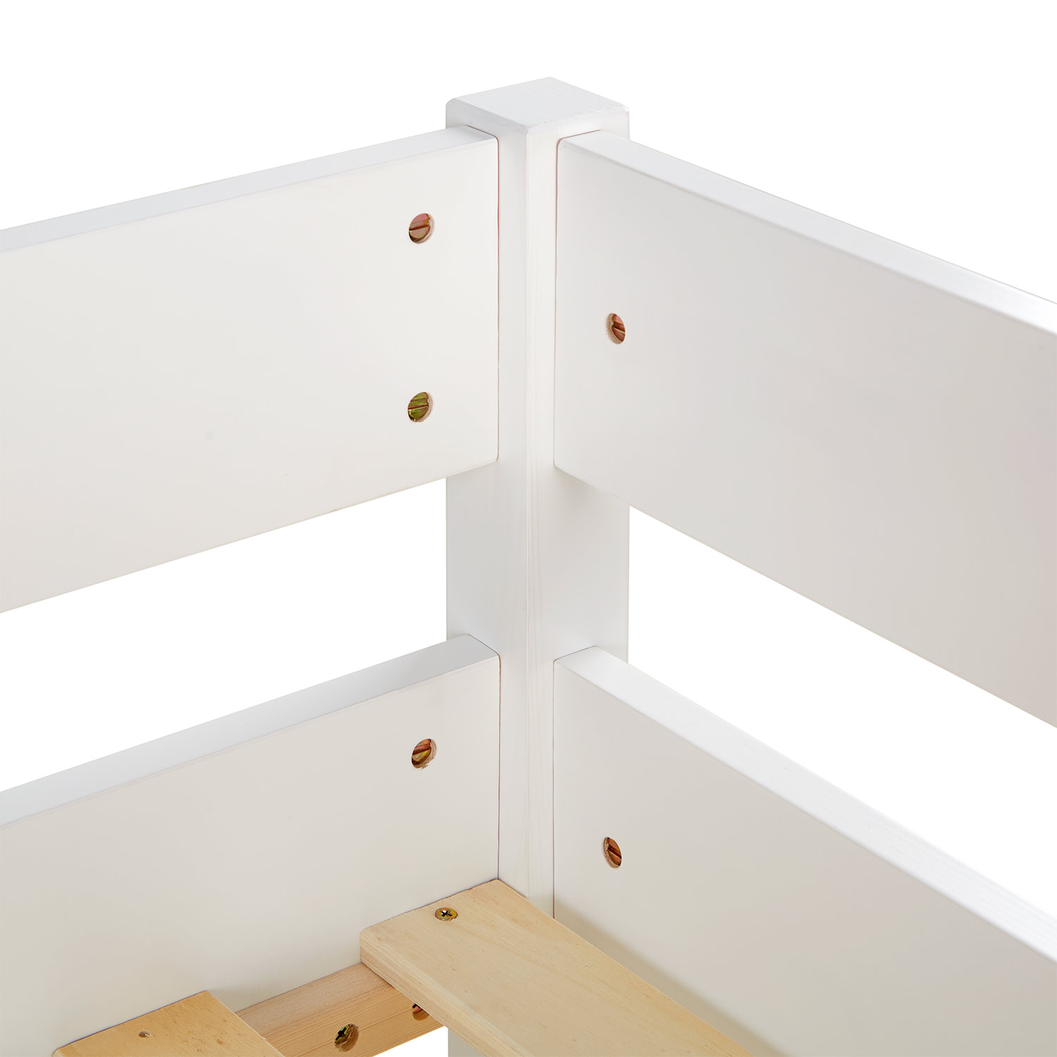 Loft Bed Kids 90x200 cm White | Ladder Natural | Fall Protection | with Slatted Frame