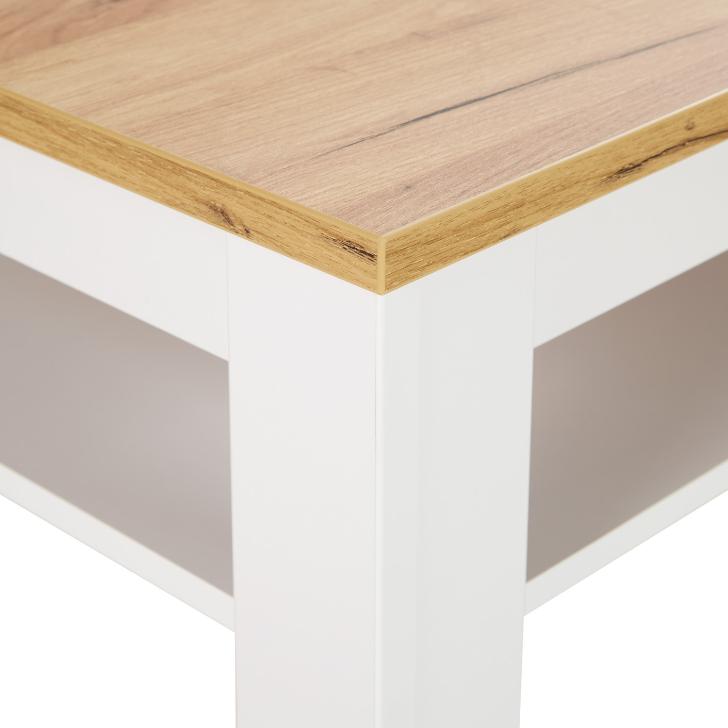 Table Basse de Bois 110x70 cm Table Salon Style Campagnard Table D'Appoint Blanc Massif Chêne