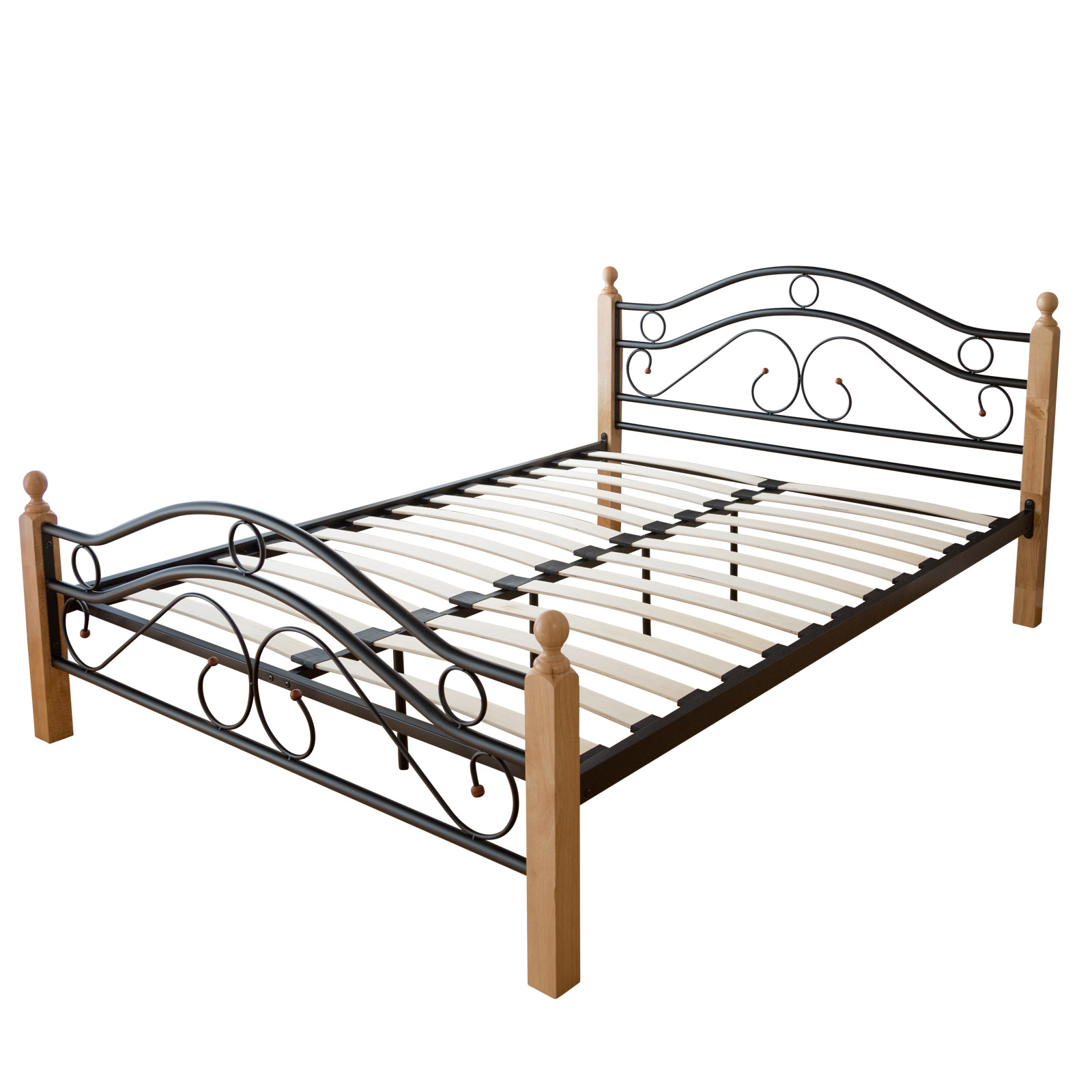 Metal bed 140 160 180 x 200 Bed frame with slatted frame Double Bed Wood Black Brown