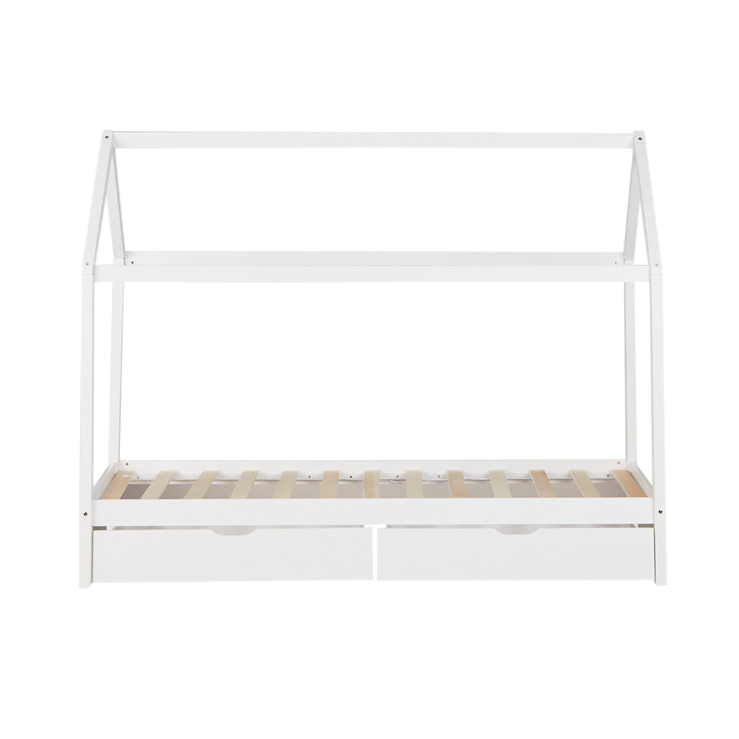 Children's Bed 90x200 cm White | House Bed with Drawers | Single Bed | with Slatted Frame | Wood