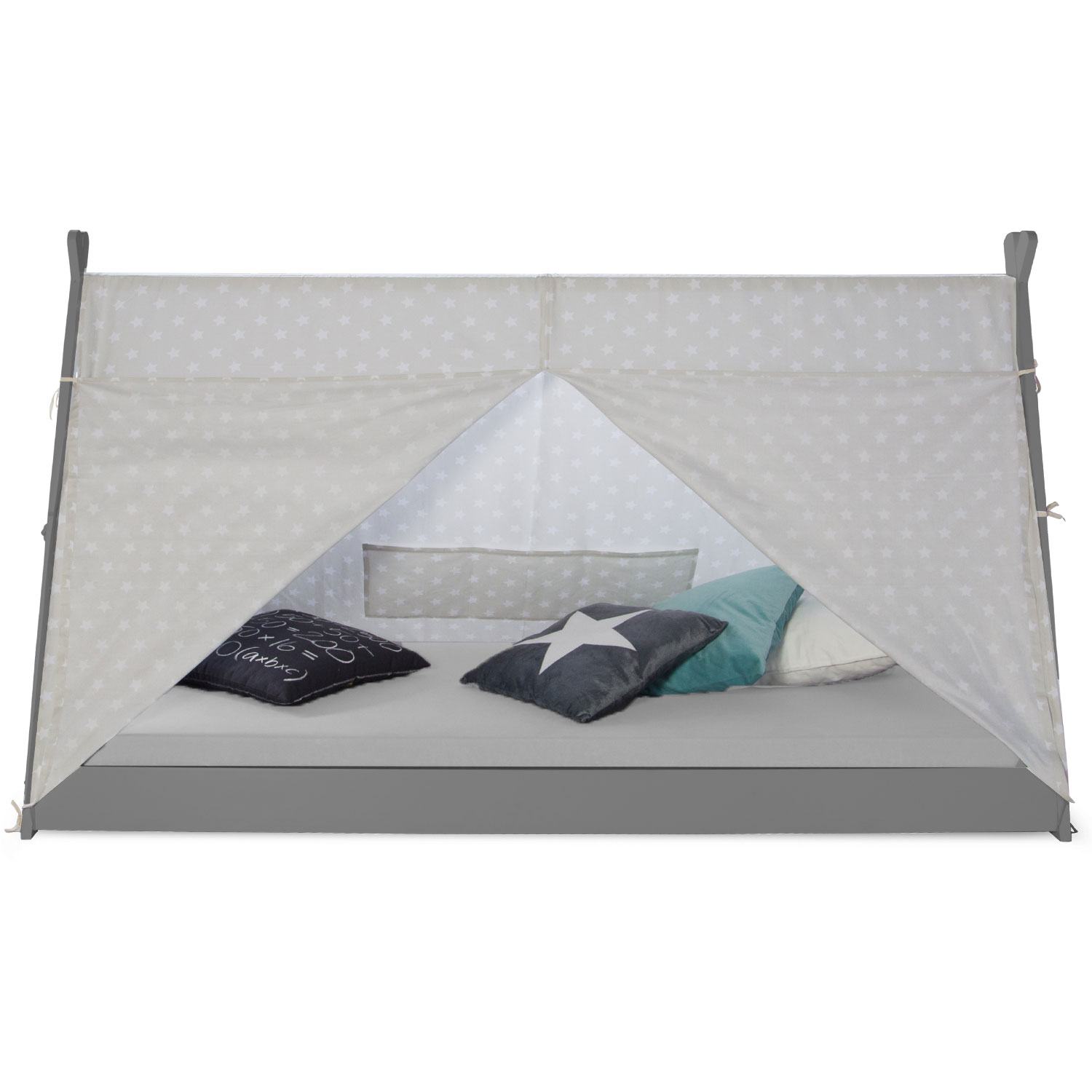 Children bed tipi tent bed 90x200 youth bed grey canvas stars