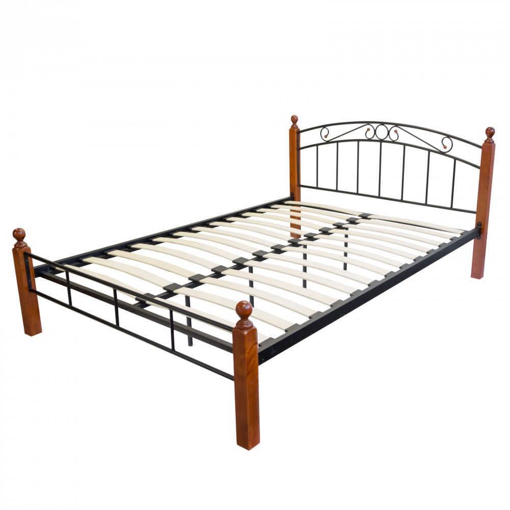 Design Iron Bed Double 180 x 200Wood Slatted black brown bed frame 916
