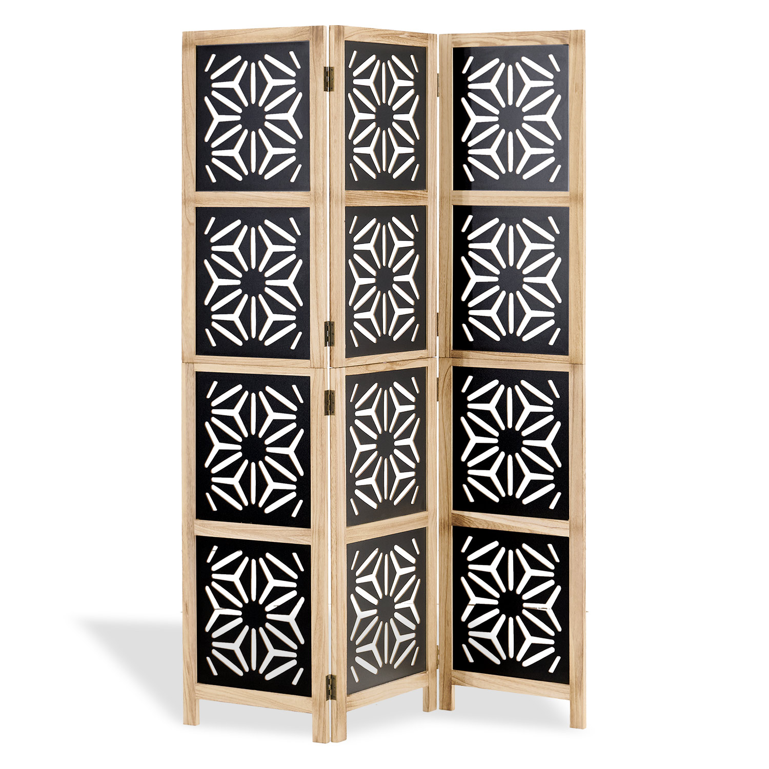 3-Panel "Nature" Folding Screen – Room Divider with Black Accents