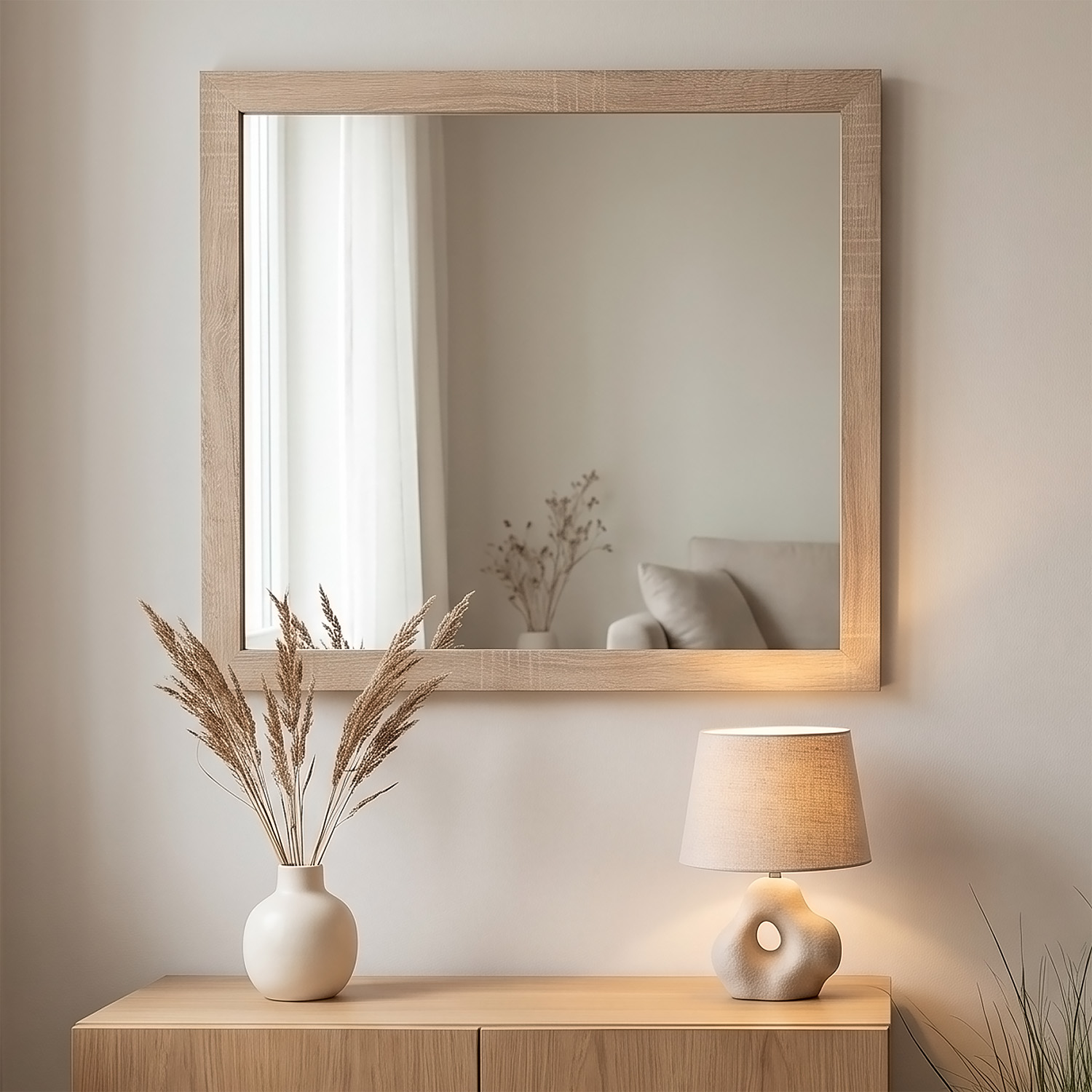Large Rectangular Wall Mirror 80x70 cm Sonoma Oak Effect Wooden Frame Hallway Bedroom Living Room Mirror