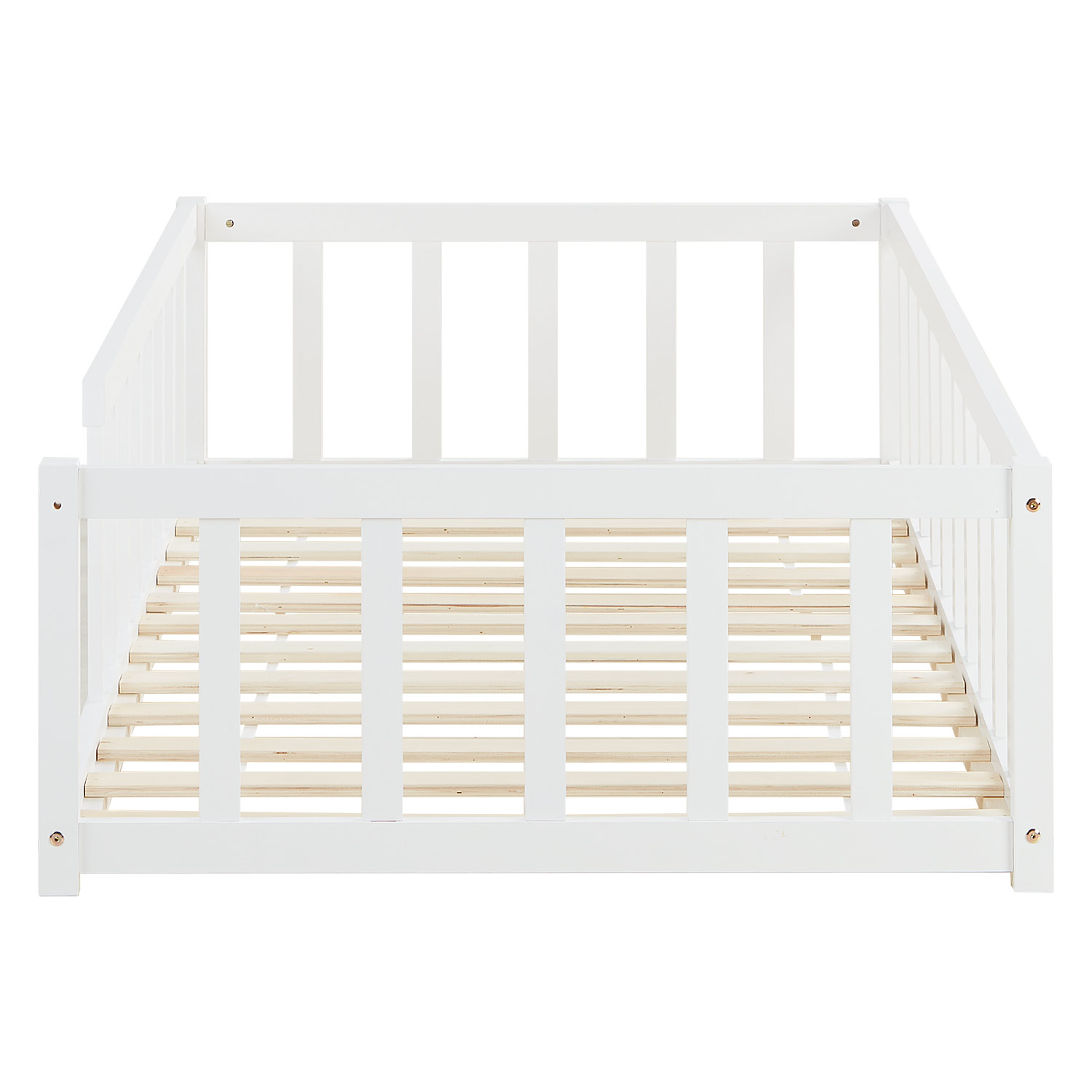 Children's Bed 90x200 cm White | Floor Bed with Slatted Frame | with Fall Protection | Montessori