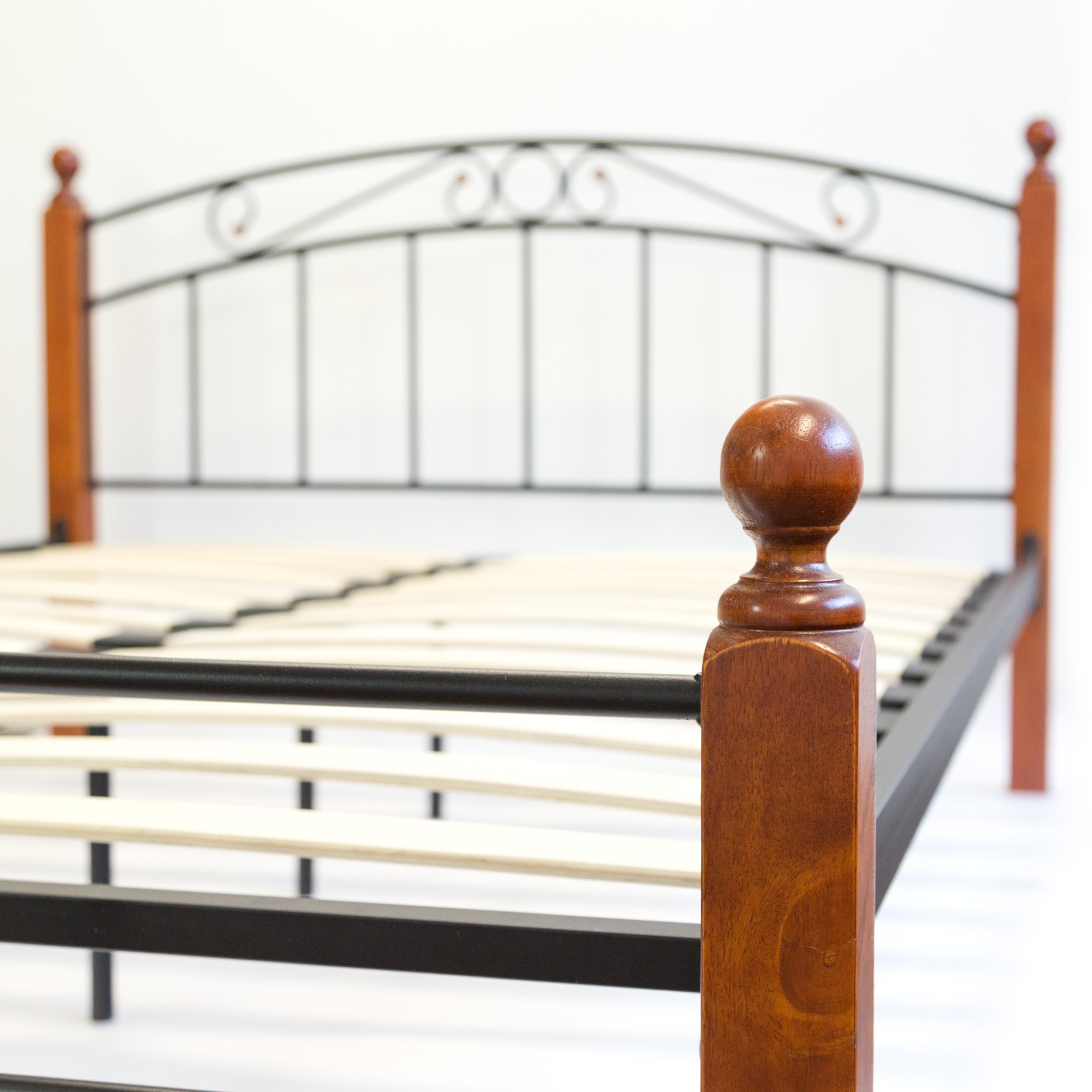 Design Iron Bed Double 180 x 200Wood Slatted black brown bed frame 916