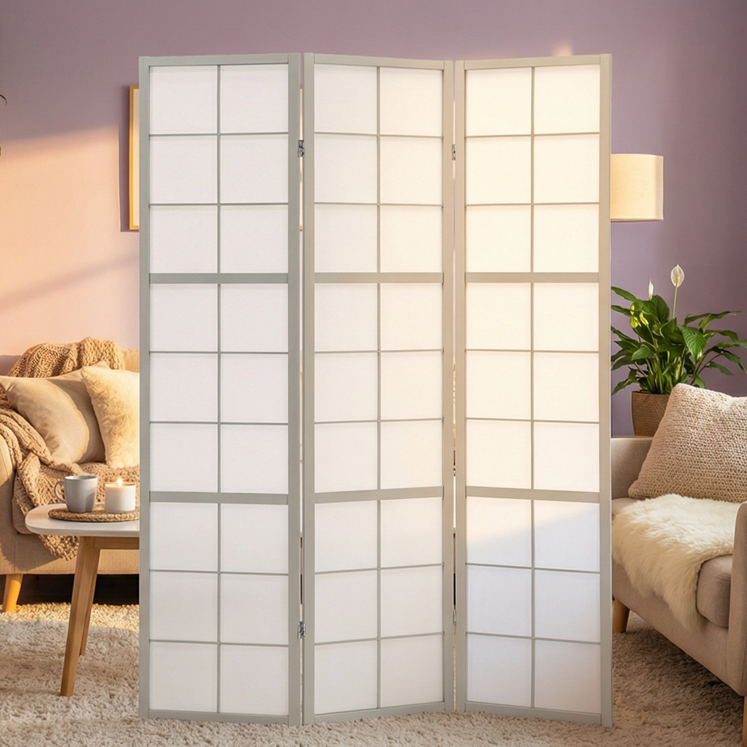 Paravent Grey Shoji | 3-panel | Wood | Room Divider | Partition Privacy Screen