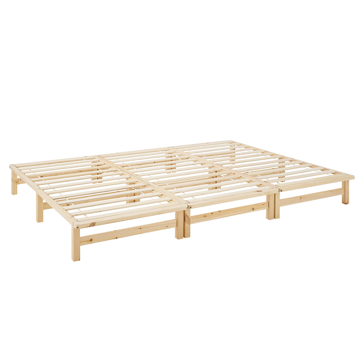 Family Bed 270x200 cm Natural | Maxi Pallet Bed XXL | with slatted frame | Wood | Can also be placed individually